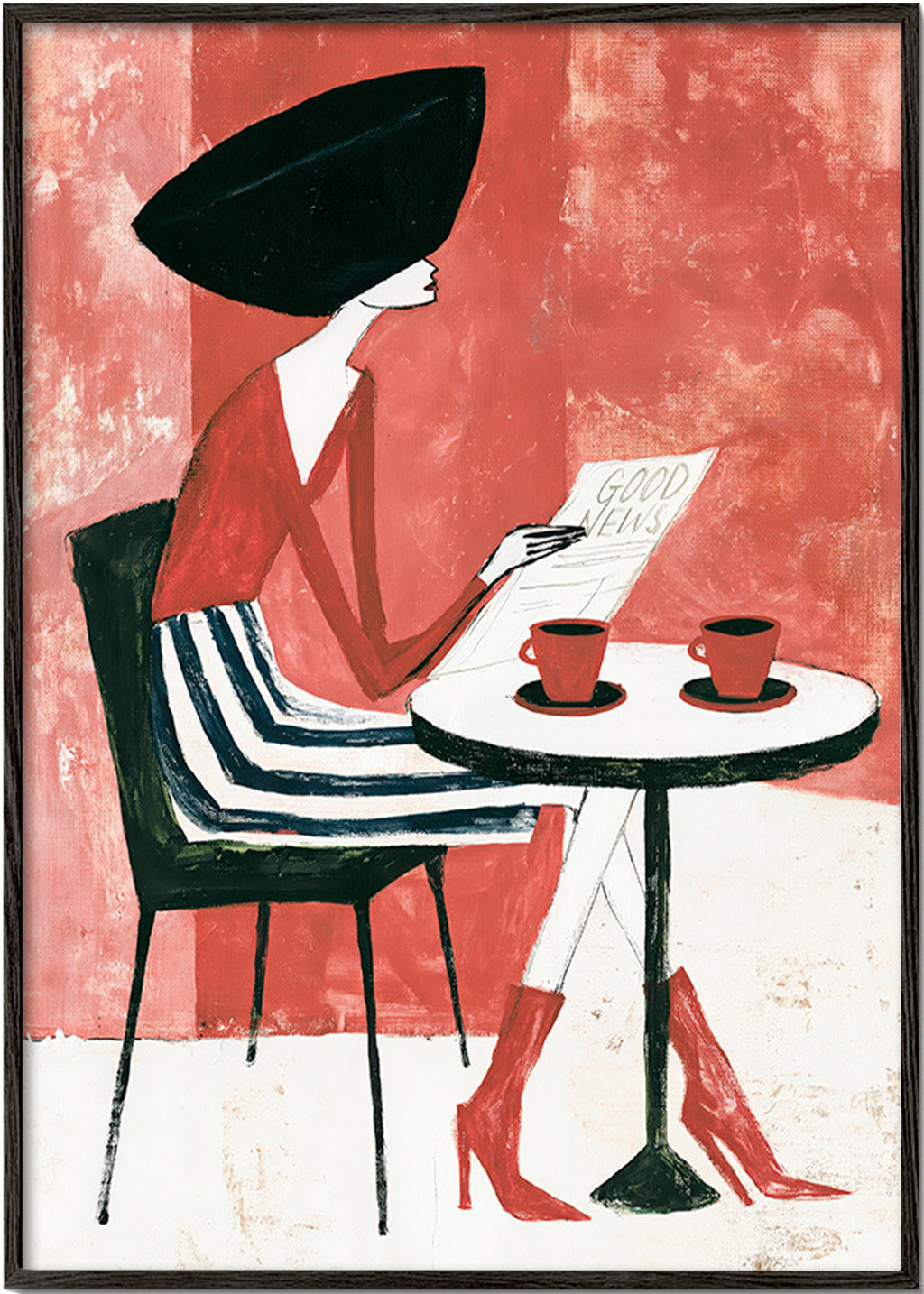 Cuadro de cocina con mujer y café – Black Frame