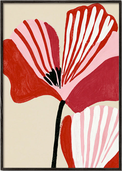 Lámina botánica Twin Petals en rosa y rojo – Black Frame