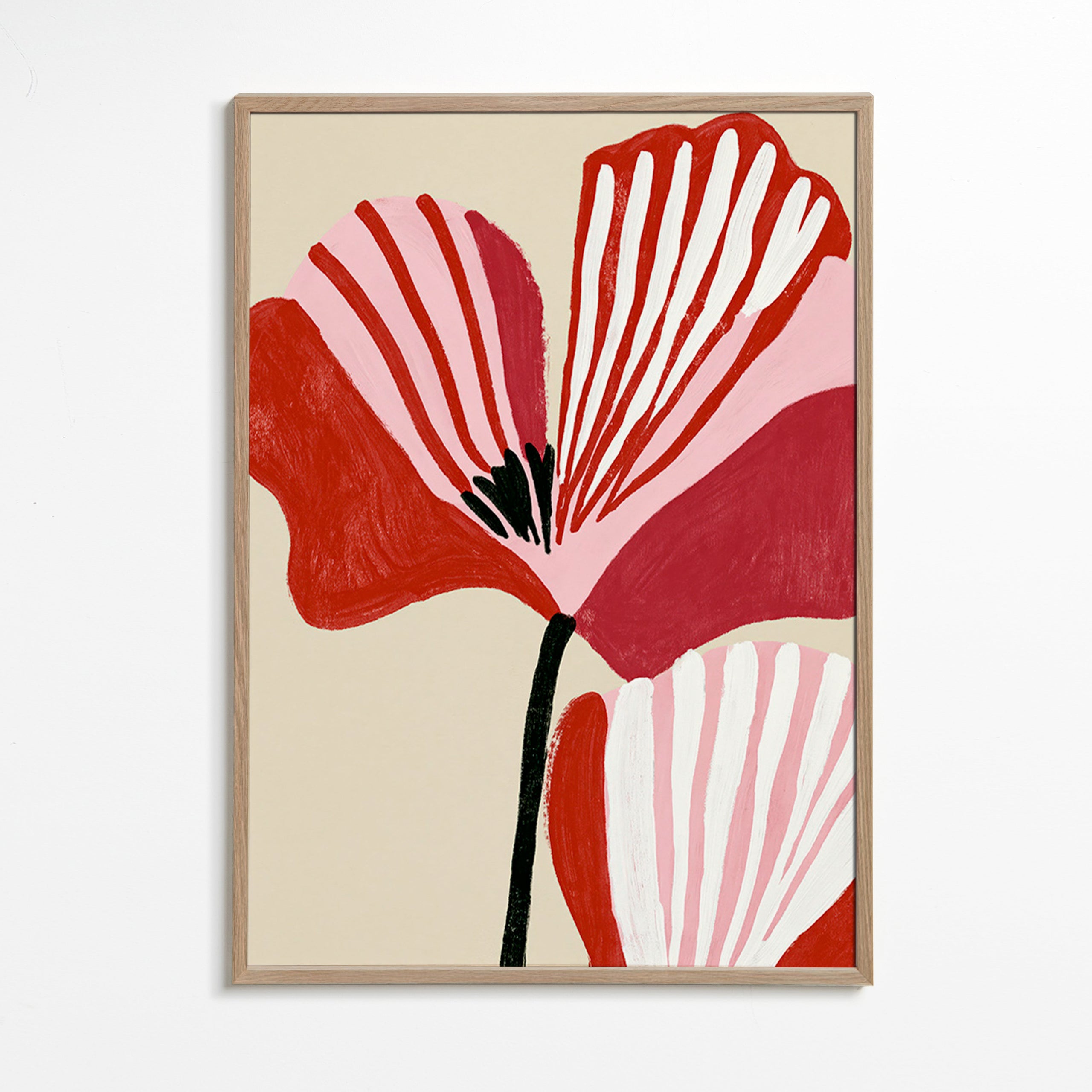 Botanical print Twin Petals in pink and red