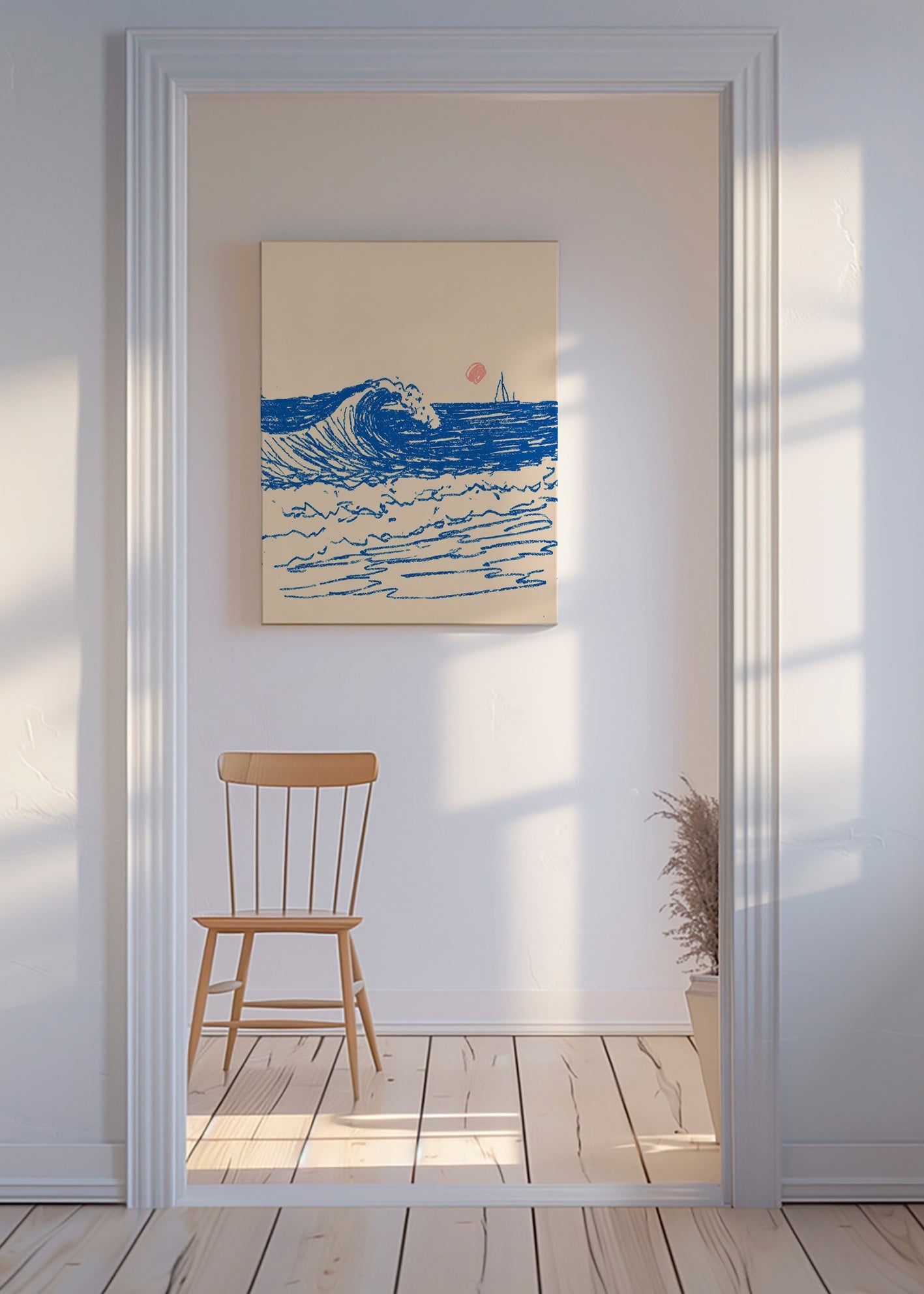 Cuadro de paisaje: ola y velero en boceto – Canvas
