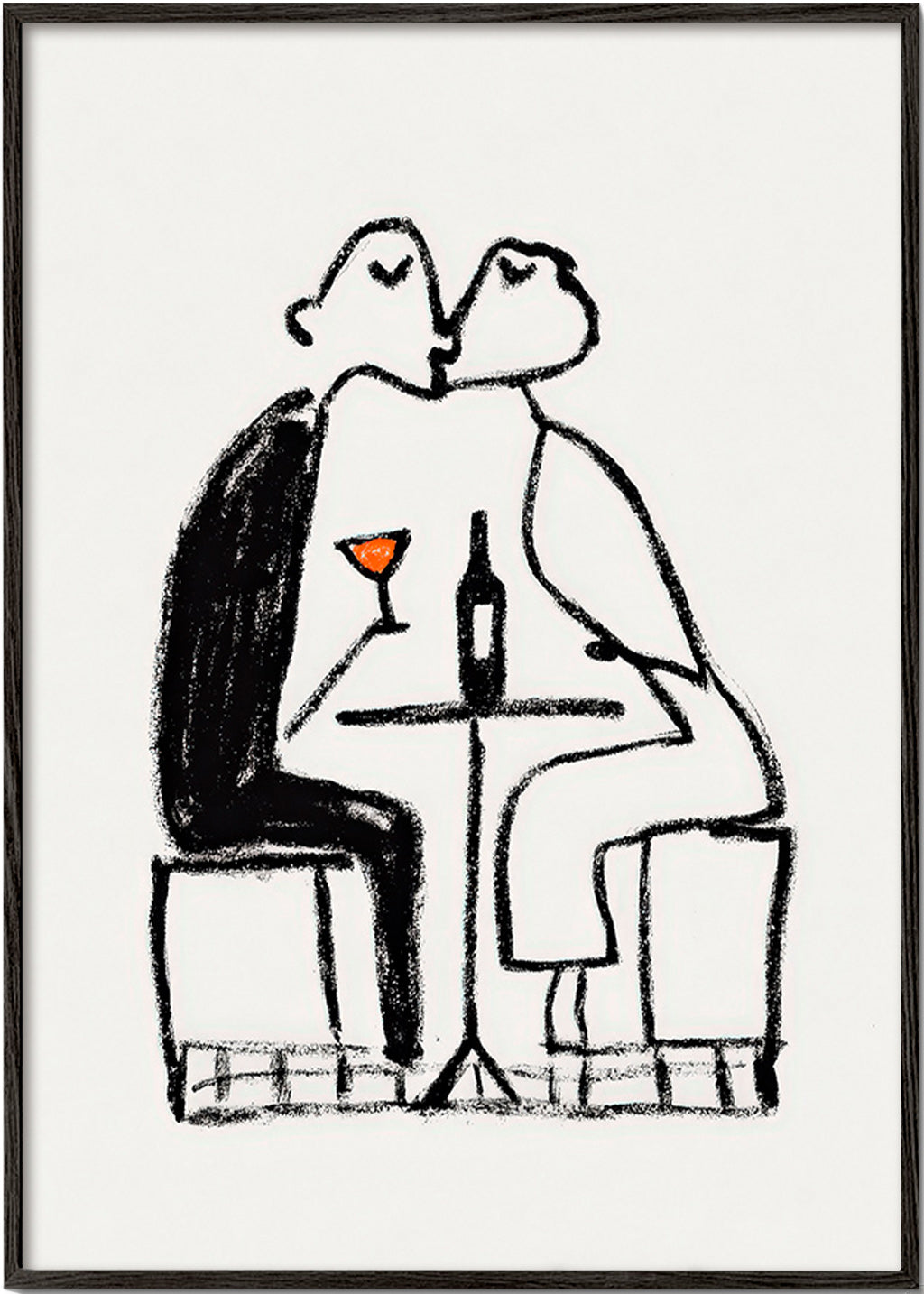 Kitchen art: couple sharing a wine