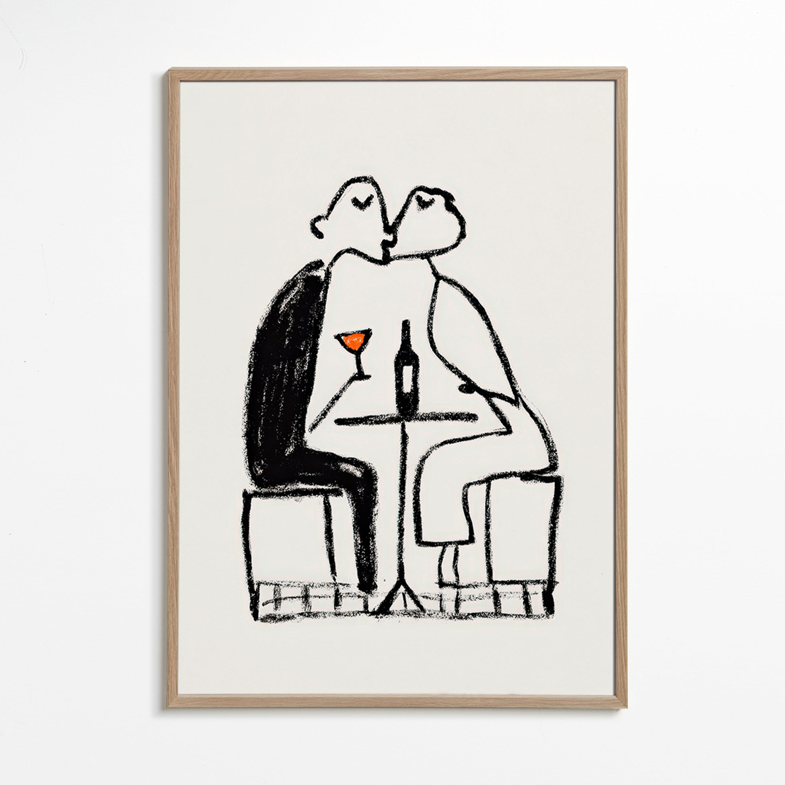 Kitchen art: couple sharing a wine