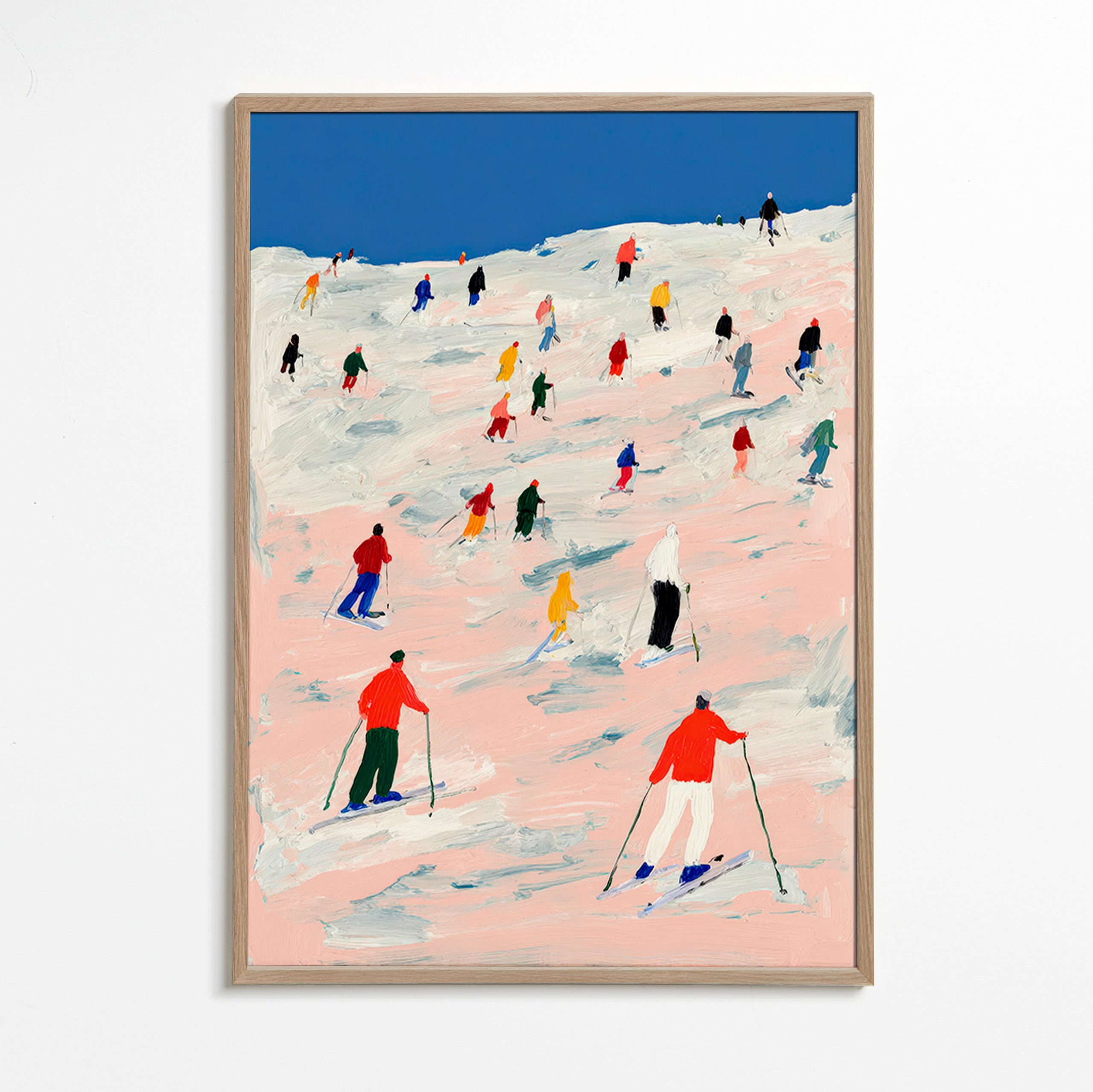 Ski sports artwork on colorful slope