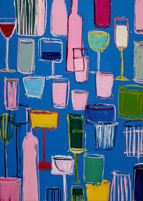 Cuadro de cocina: cócteles pictóricos sobre fondo azul