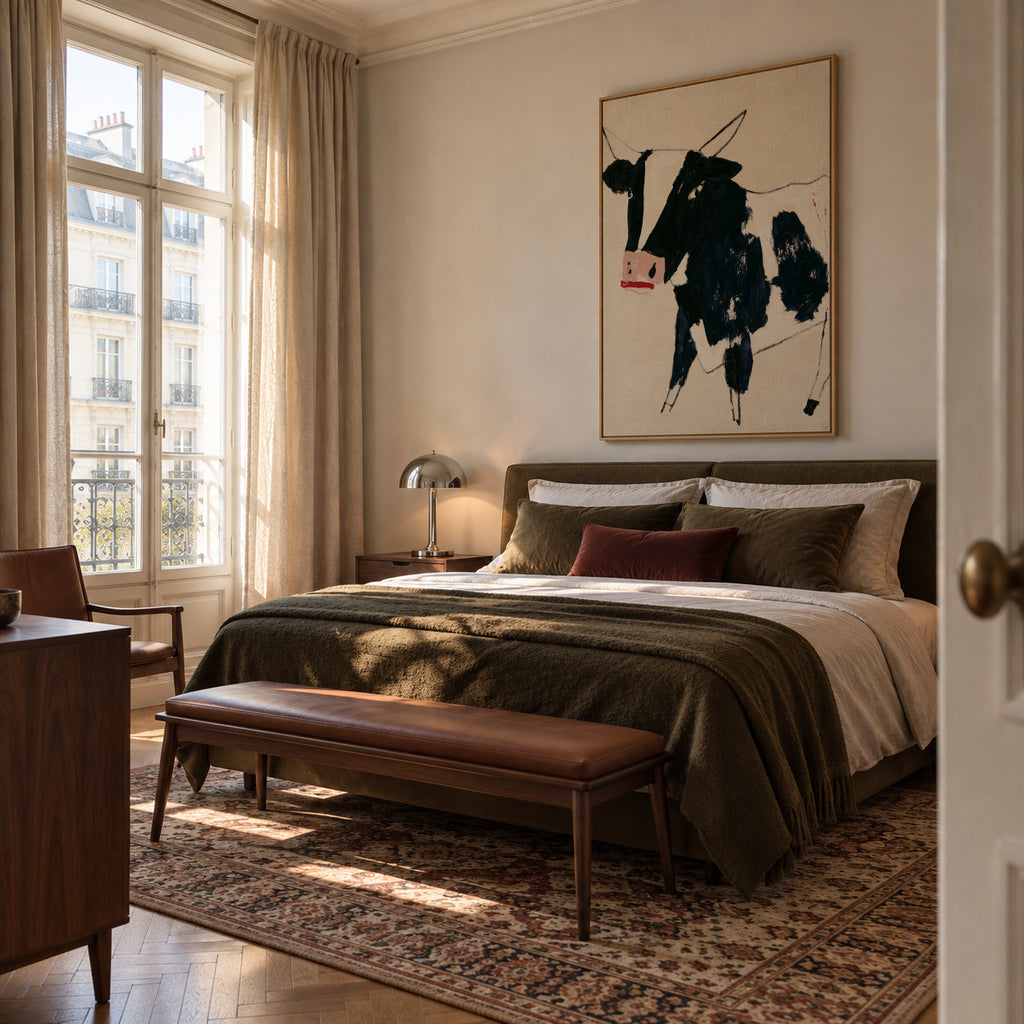 Country Cow - Framed canvas in an interior