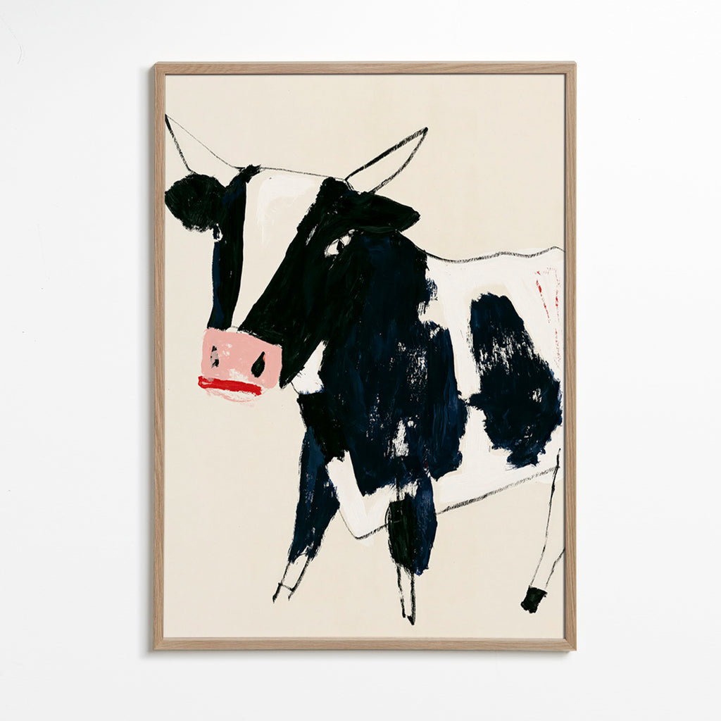 Cuadro vaca expresiva – Oak Frame