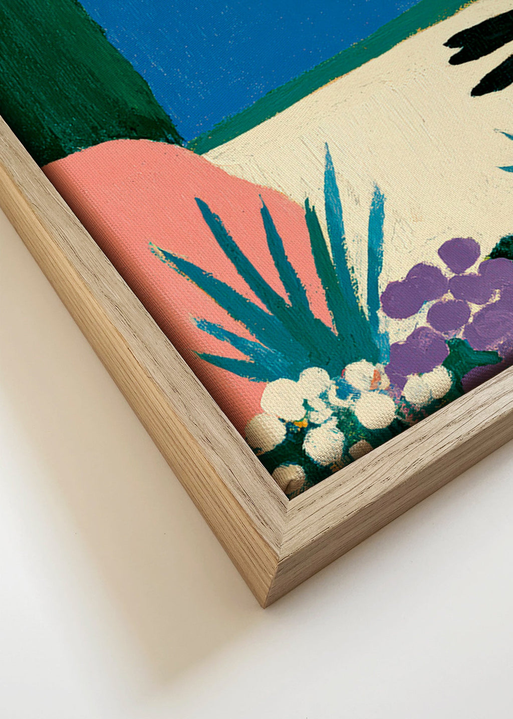 Lámina botánica con luna roja y jardín estilizado – Canvas detail