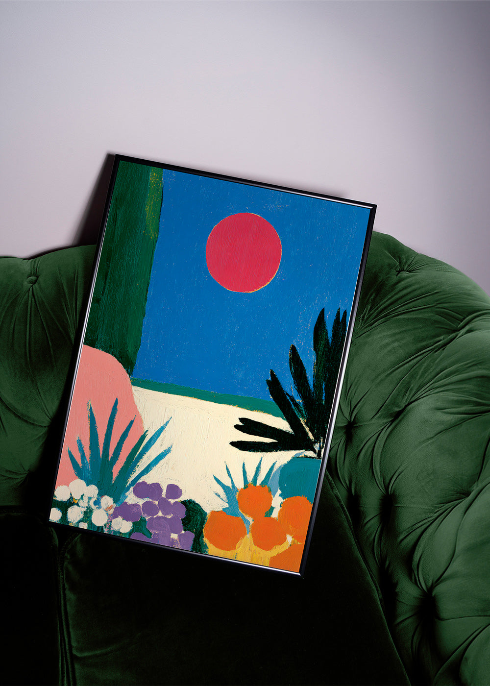 Lámina botánica con luna roja y jardín estilizado – Product3