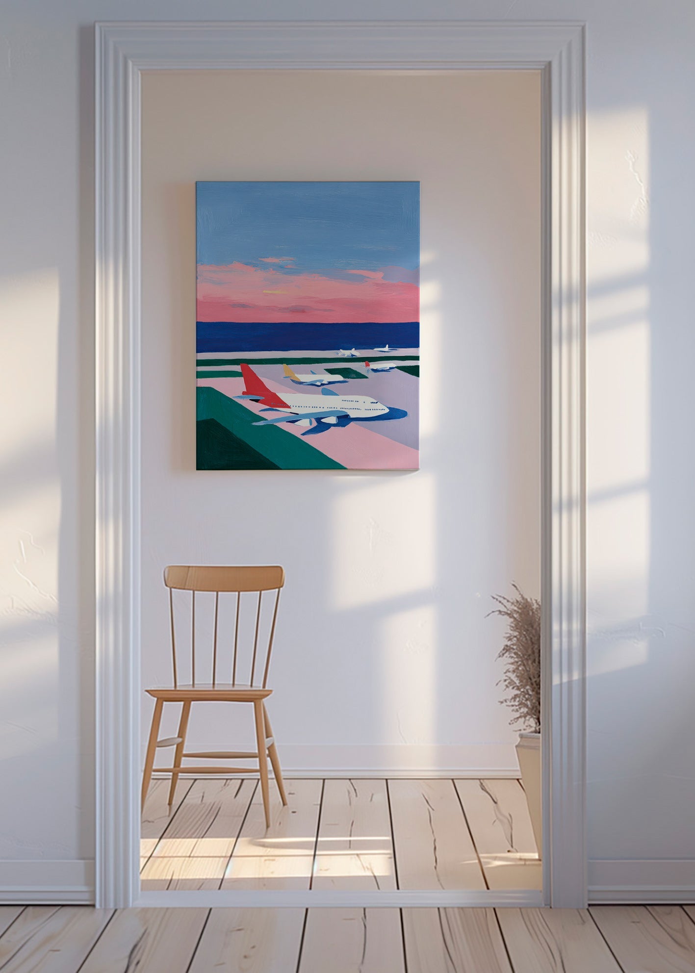 Travel poster: sunset runway scene