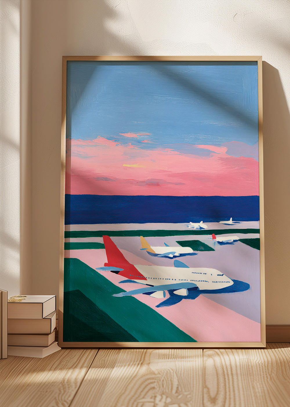 Travel poster: sunset runway scene