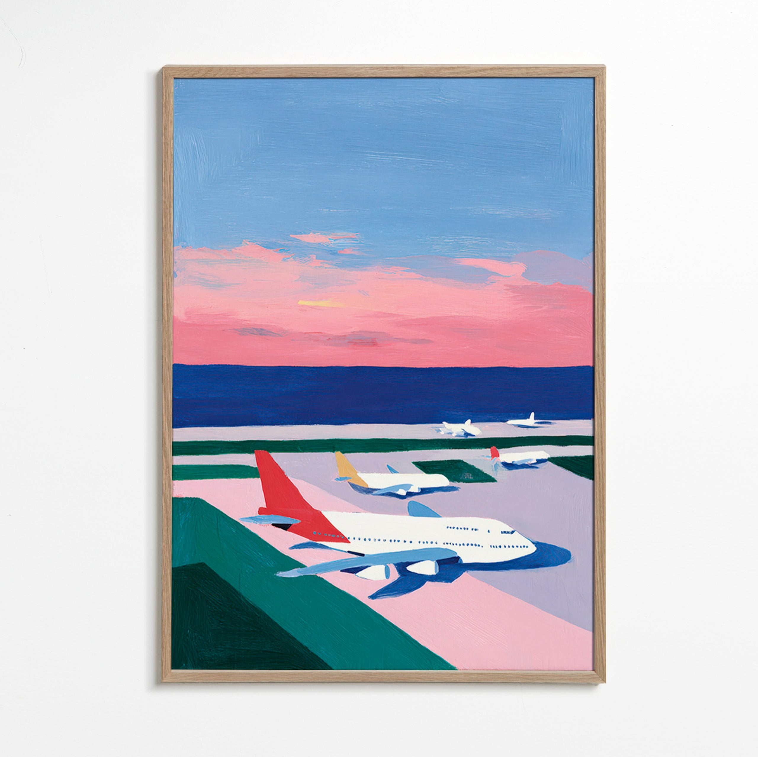 Travel poster: sunset runway scene