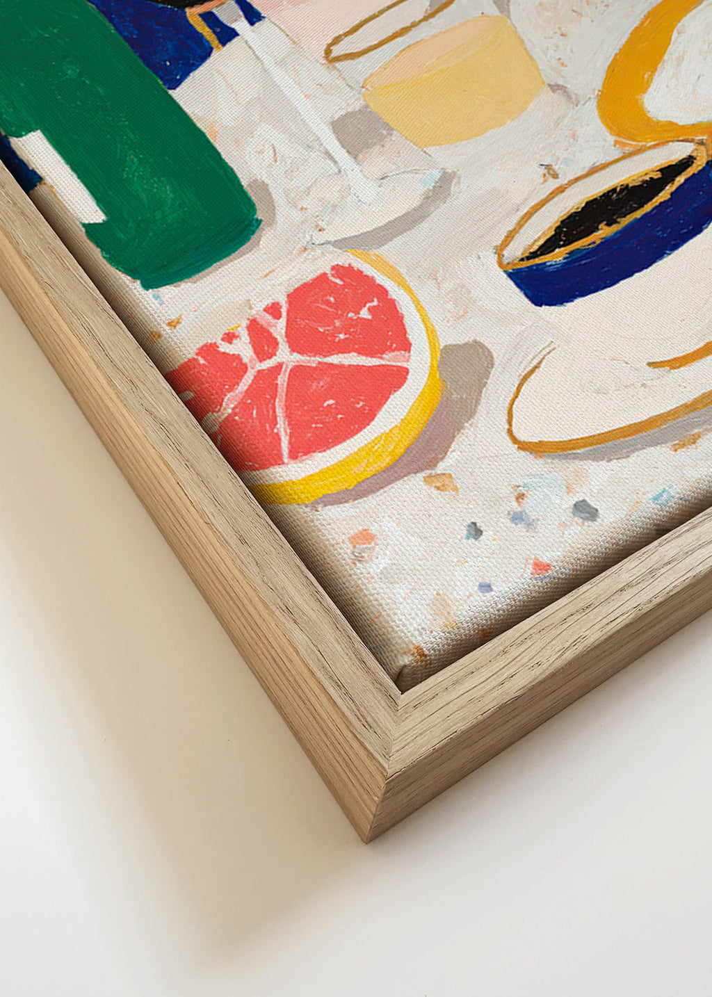 Cuadro de cocina: bodegón de desayuno con café y cítricos – Canvas detail