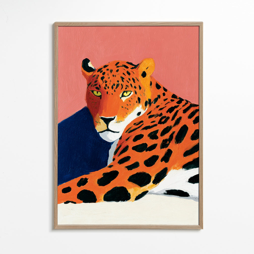 Artwork: Resting leopard on pink background