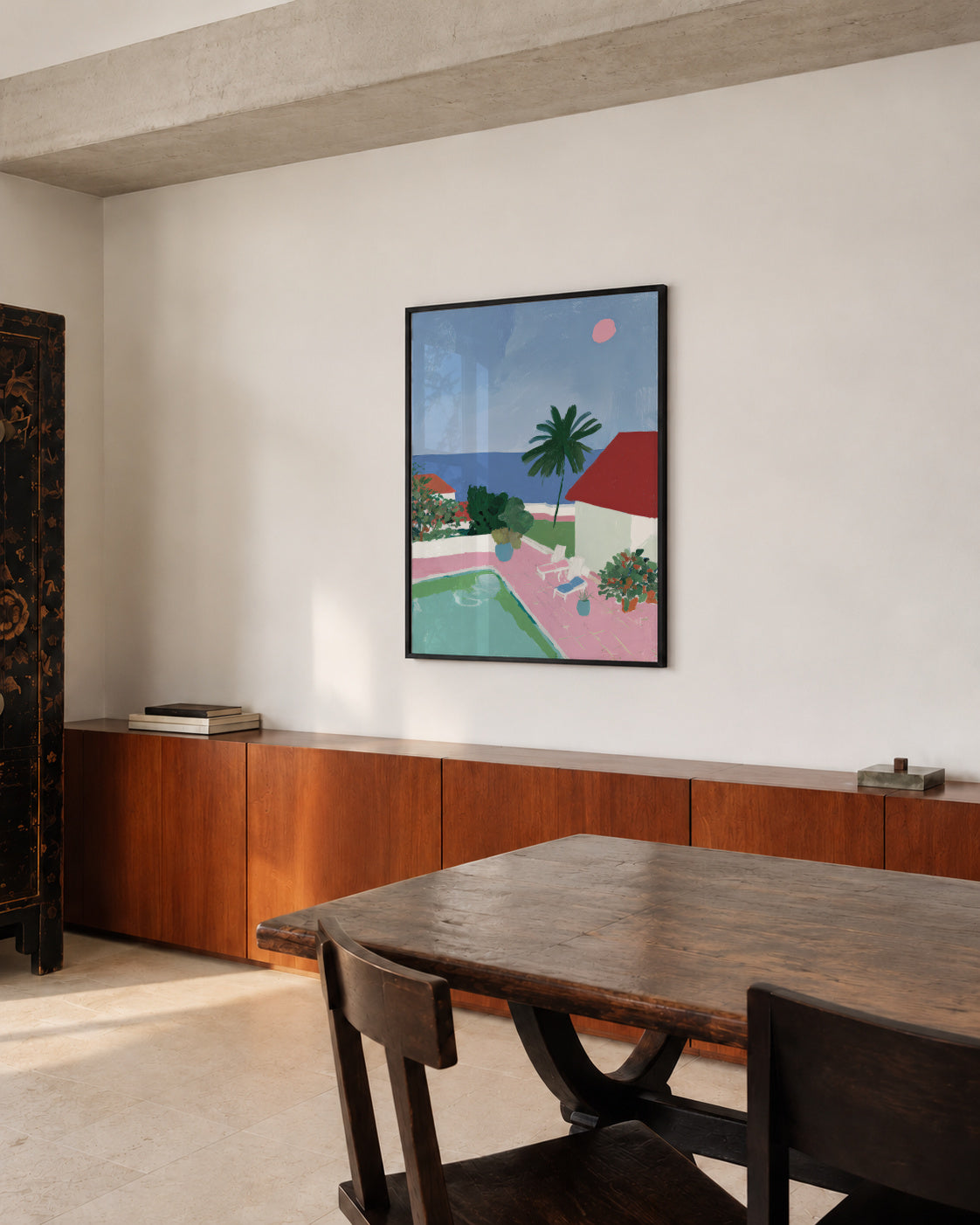 Pink Hillside - Framed poster in an interior