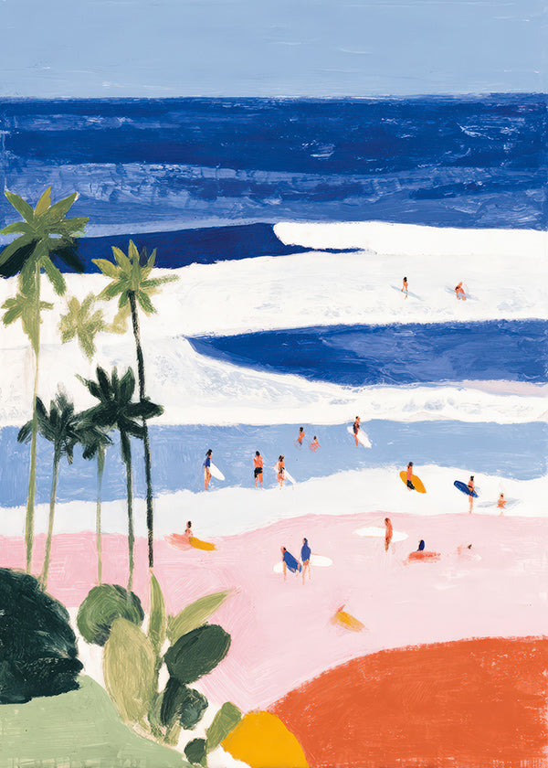 Cuadro de paisaje con surf y palmeras