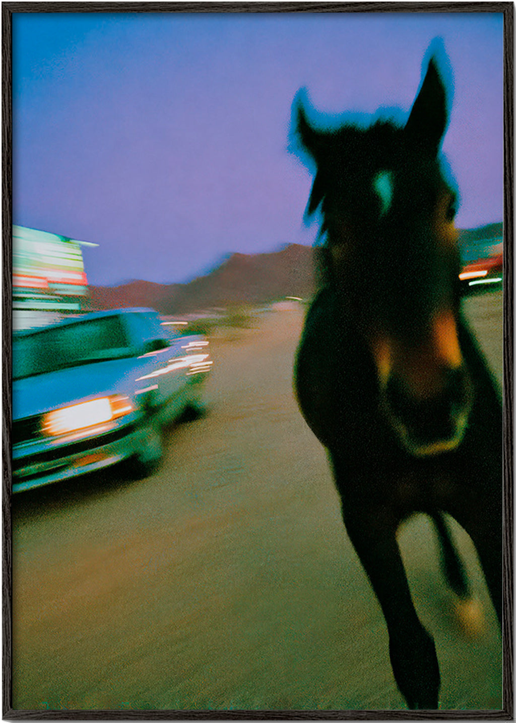 Artwork horse in motion at dusk