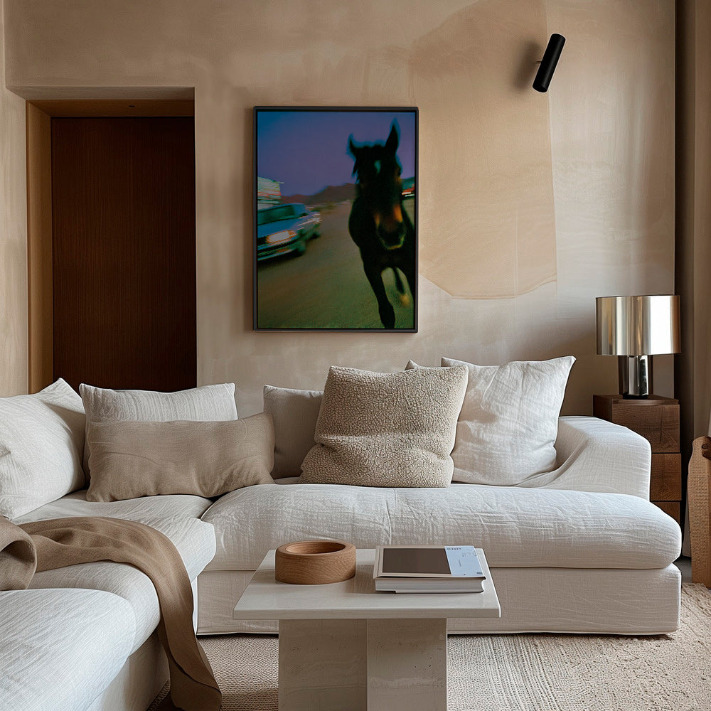 Artwork horse in motion at dusk