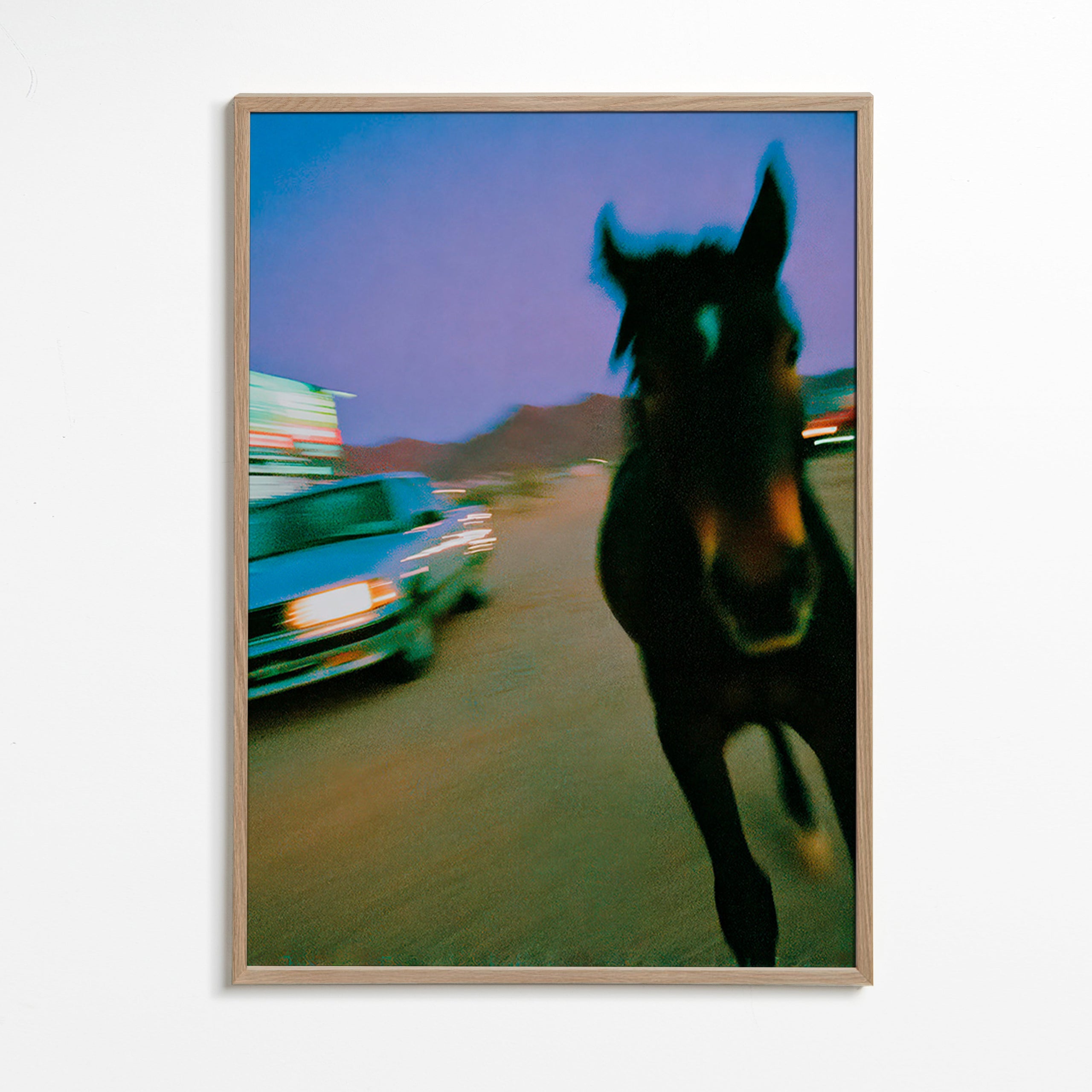 Artwork horse in motion at dusk
