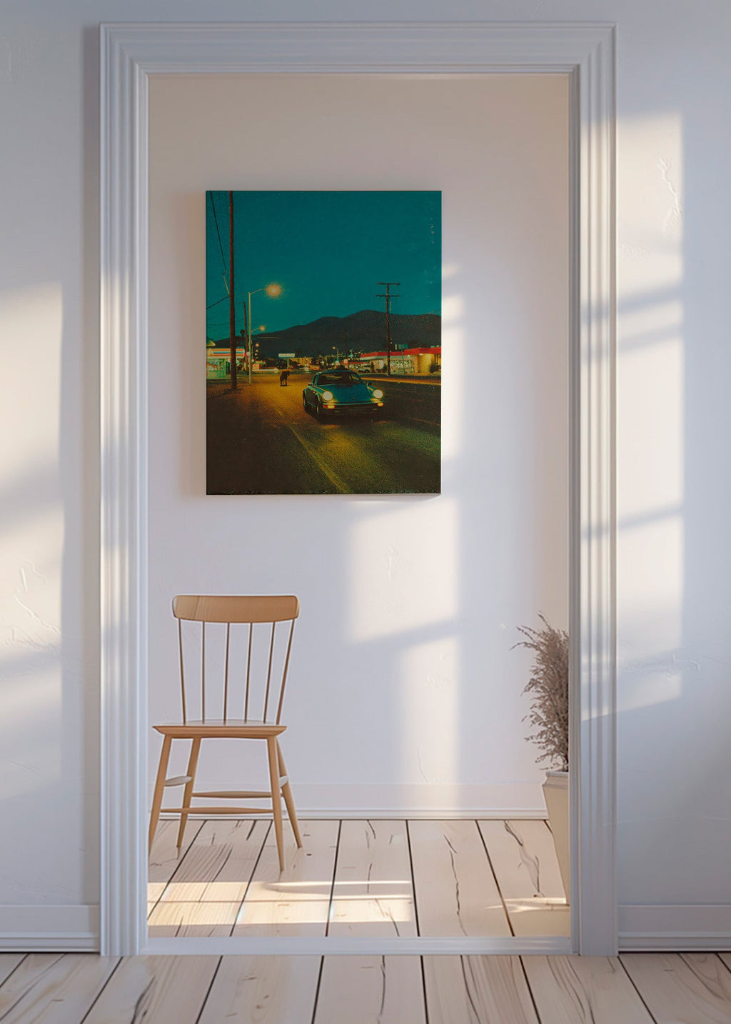 Landscape art: desert highway at night