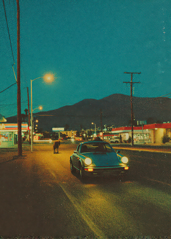 Cuadro de paisaje: carretera desértica nocturna