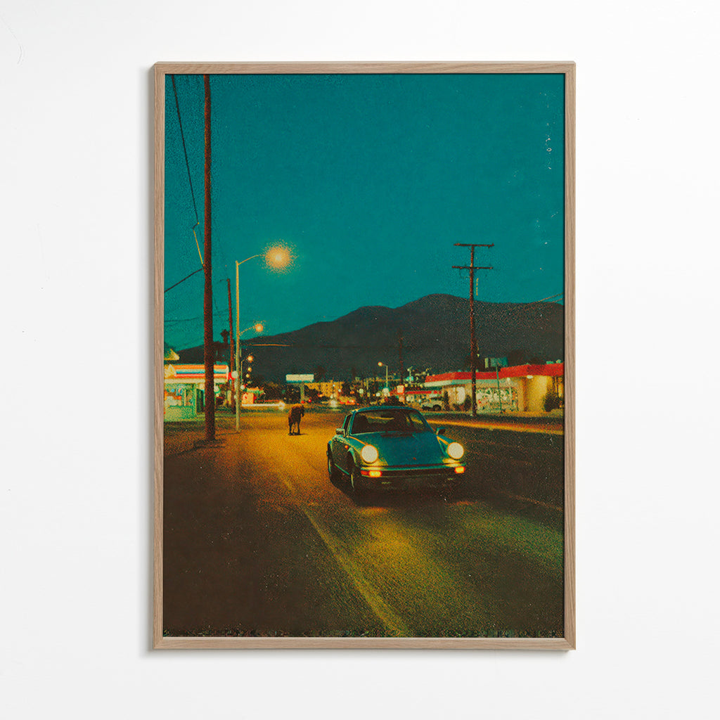 Landscape art: desert highway at night