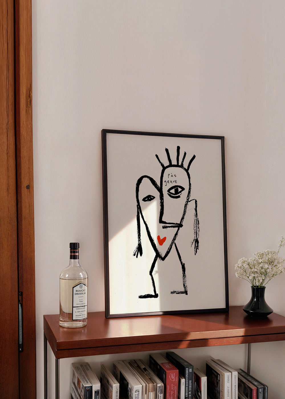 Cuadro abstracto rostro lineal con corazón rojo – Product2