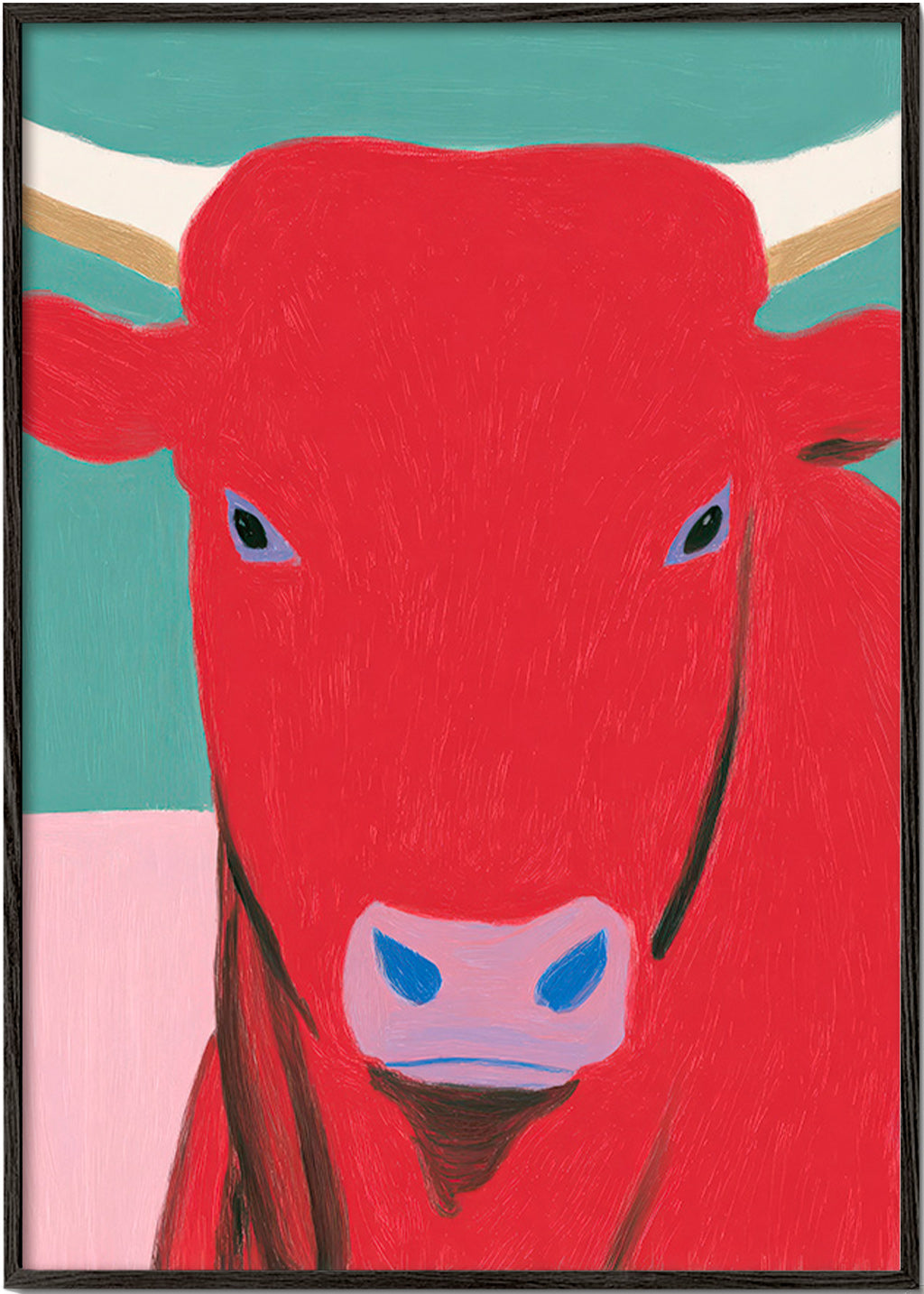 Cuadro toro rojo: retrato pictórico moderno – Black Frame