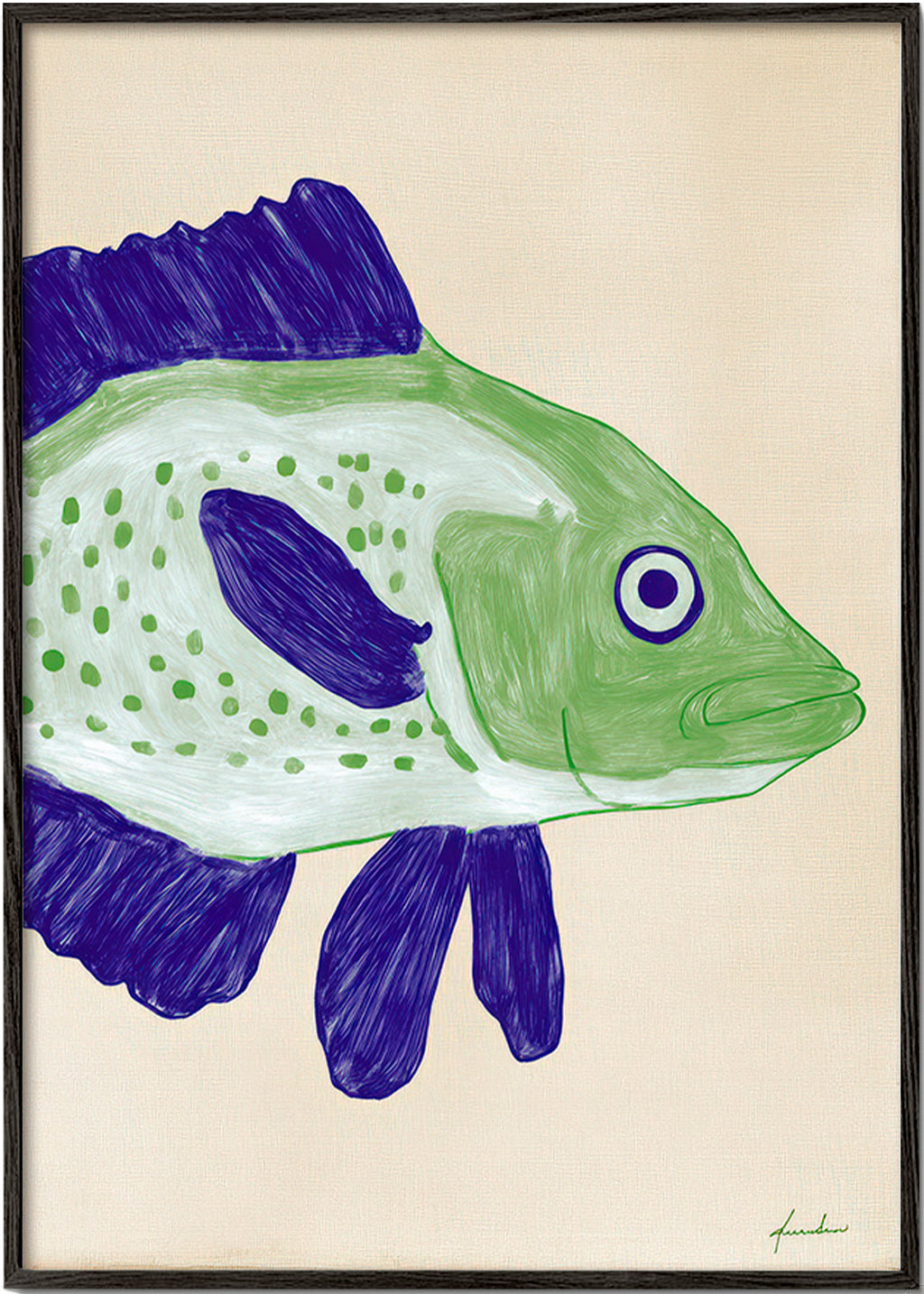 Cuadro pez verde con trazo azul – Black Frame