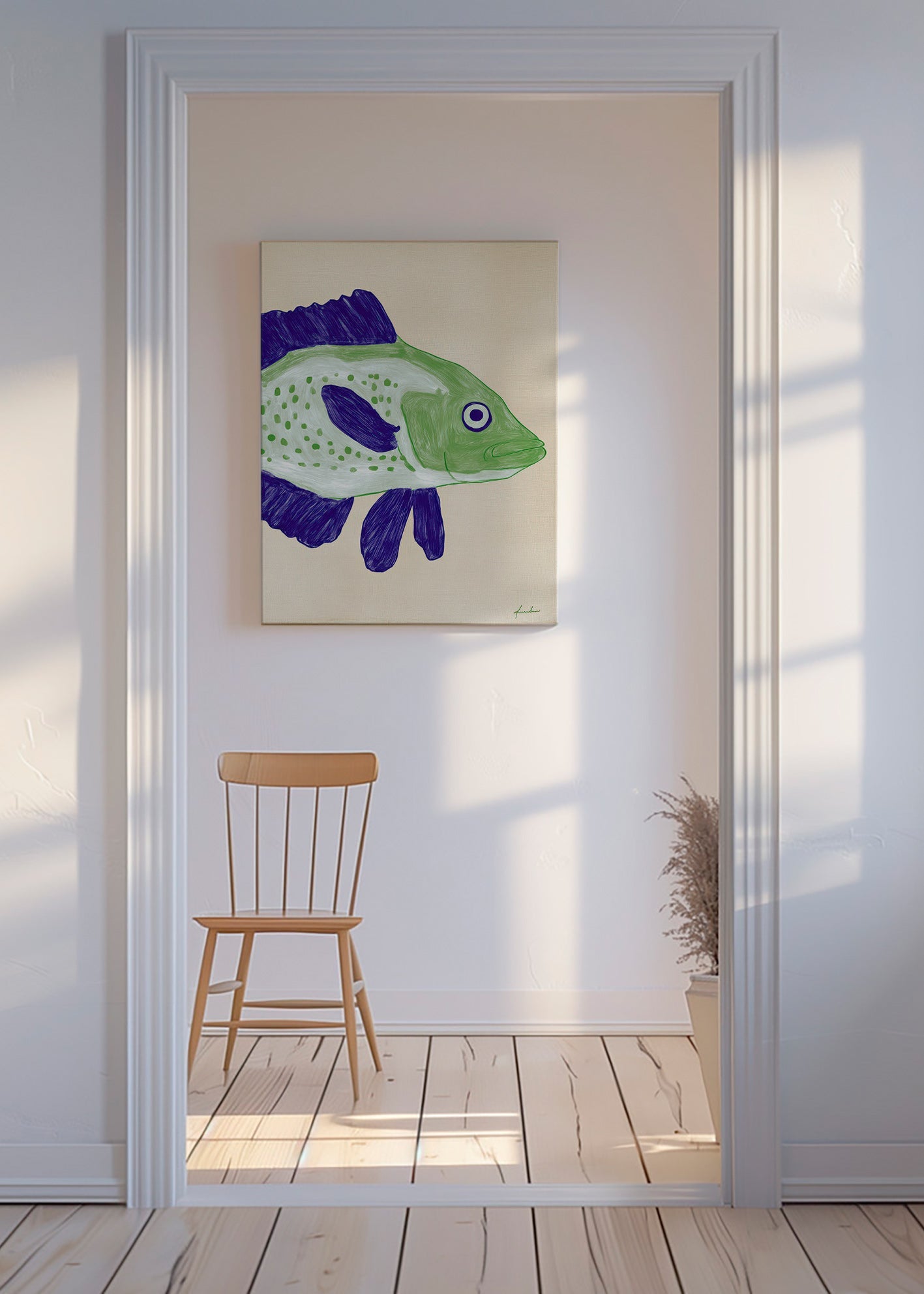 Cuadro pez verde con trazo azul – Canvas