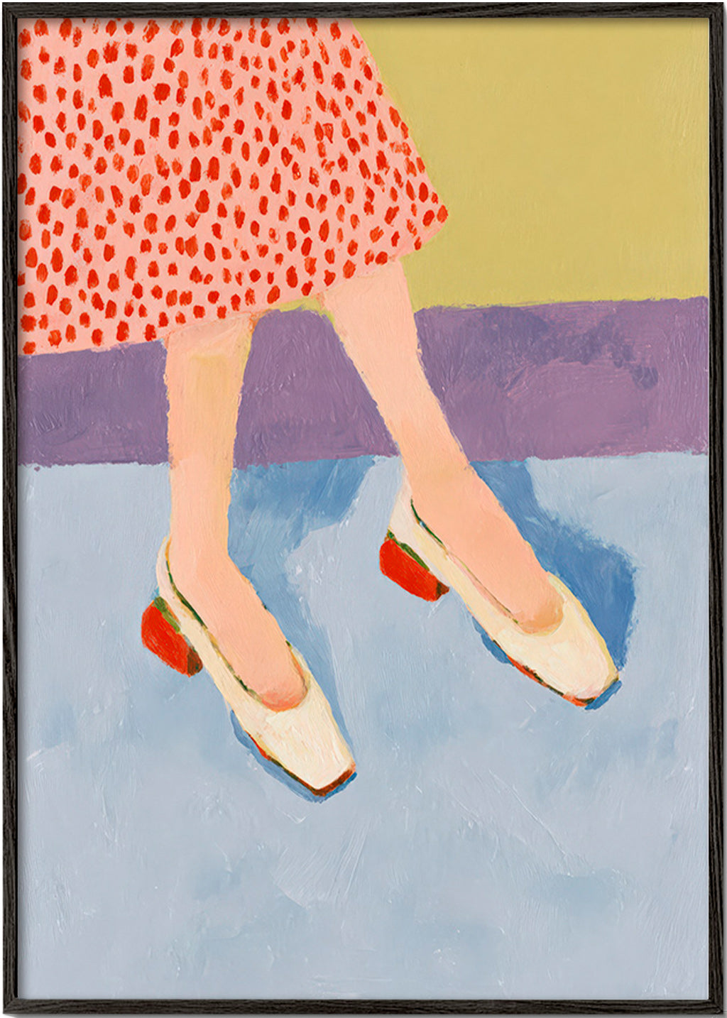 Red shoes illustration with patterned skirt