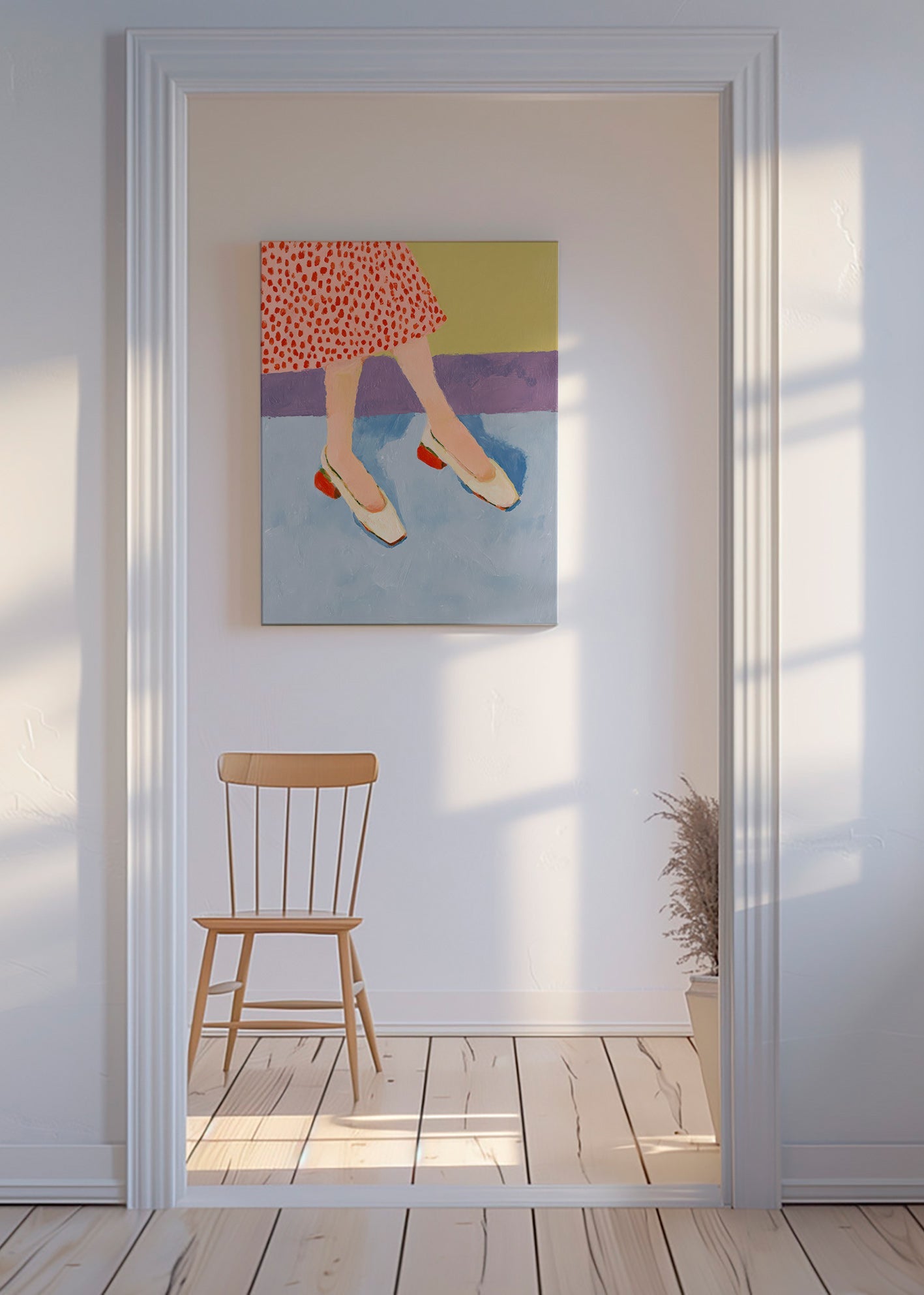 Red shoes illustration with patterned skirt