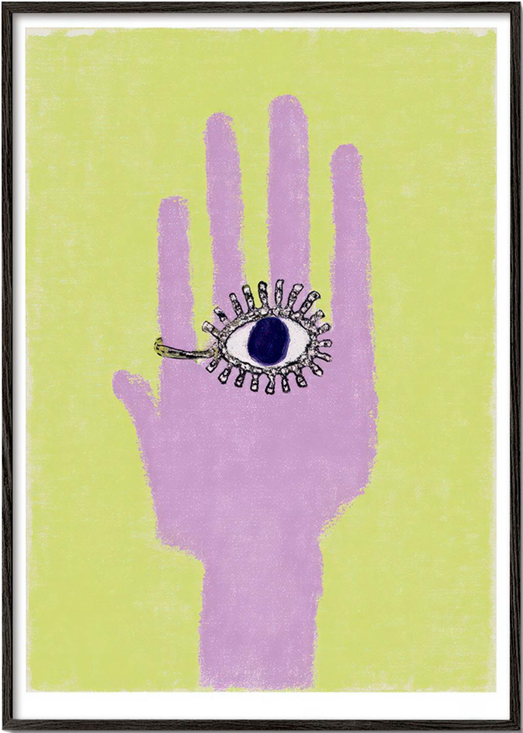 Ilustración de mano con ojo en la palma – Black Frame