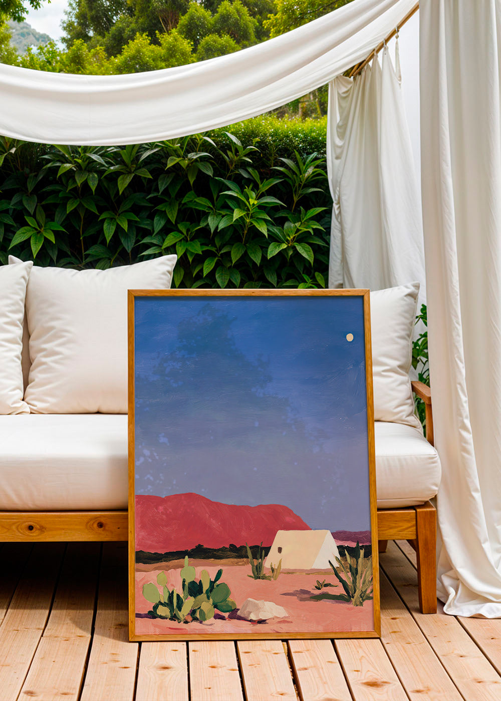 Landscape art: desert tent and cacti