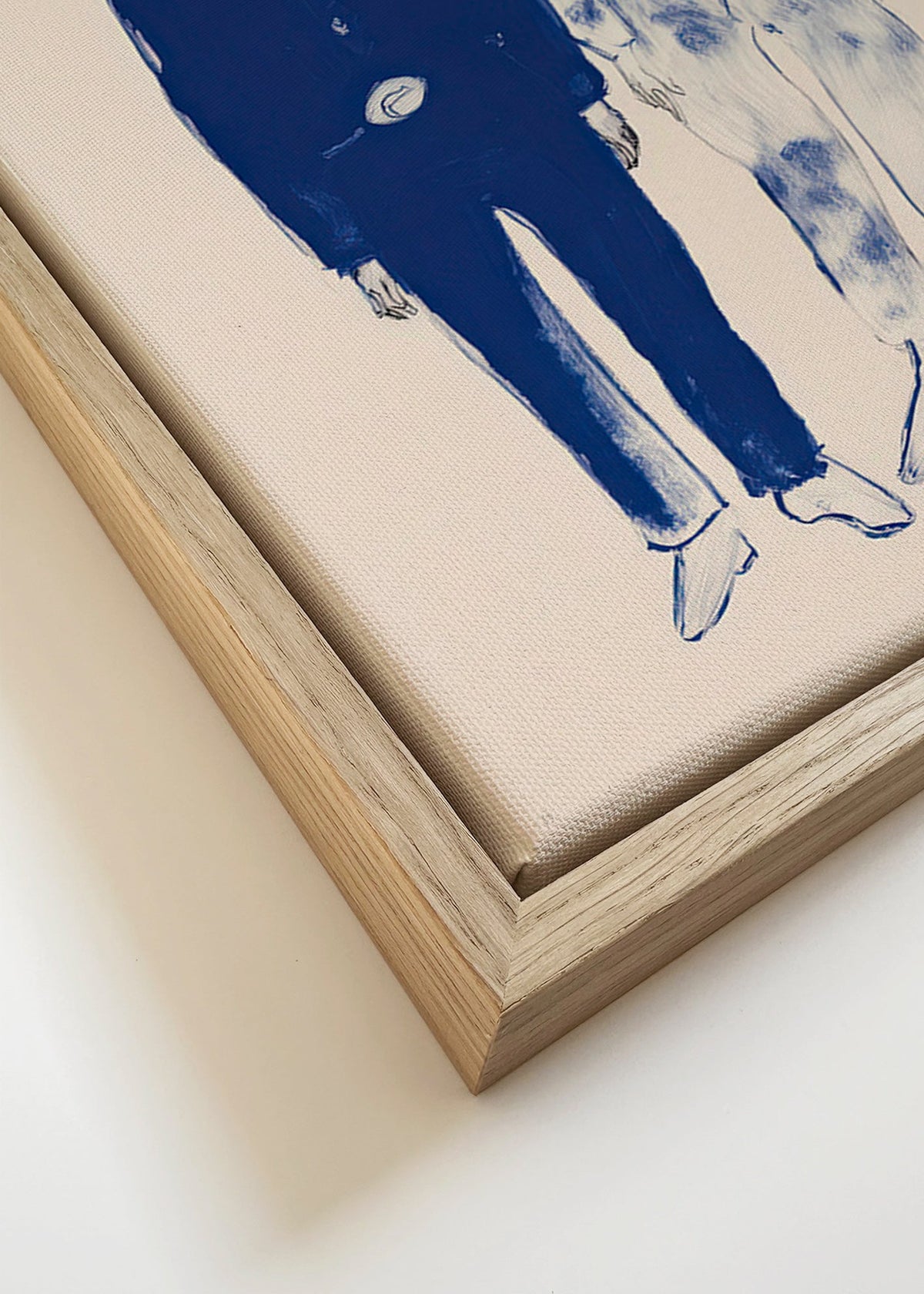 Ilustración de dos figuras con conejito en tinta azul – Canvas detail