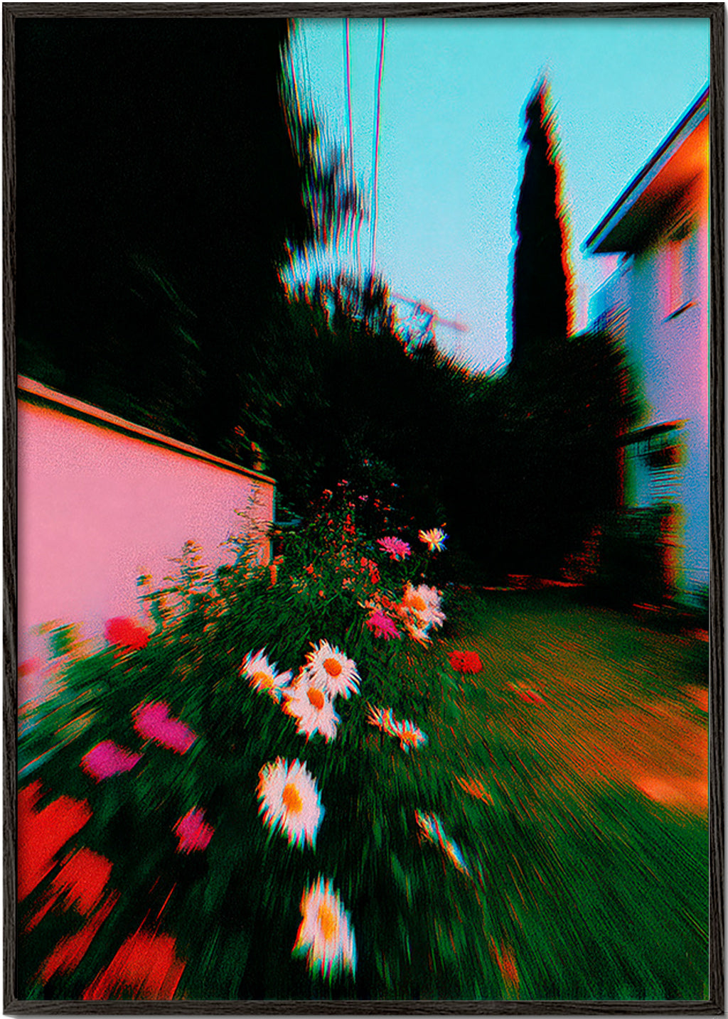 Botanical print: blurred garden with daisies