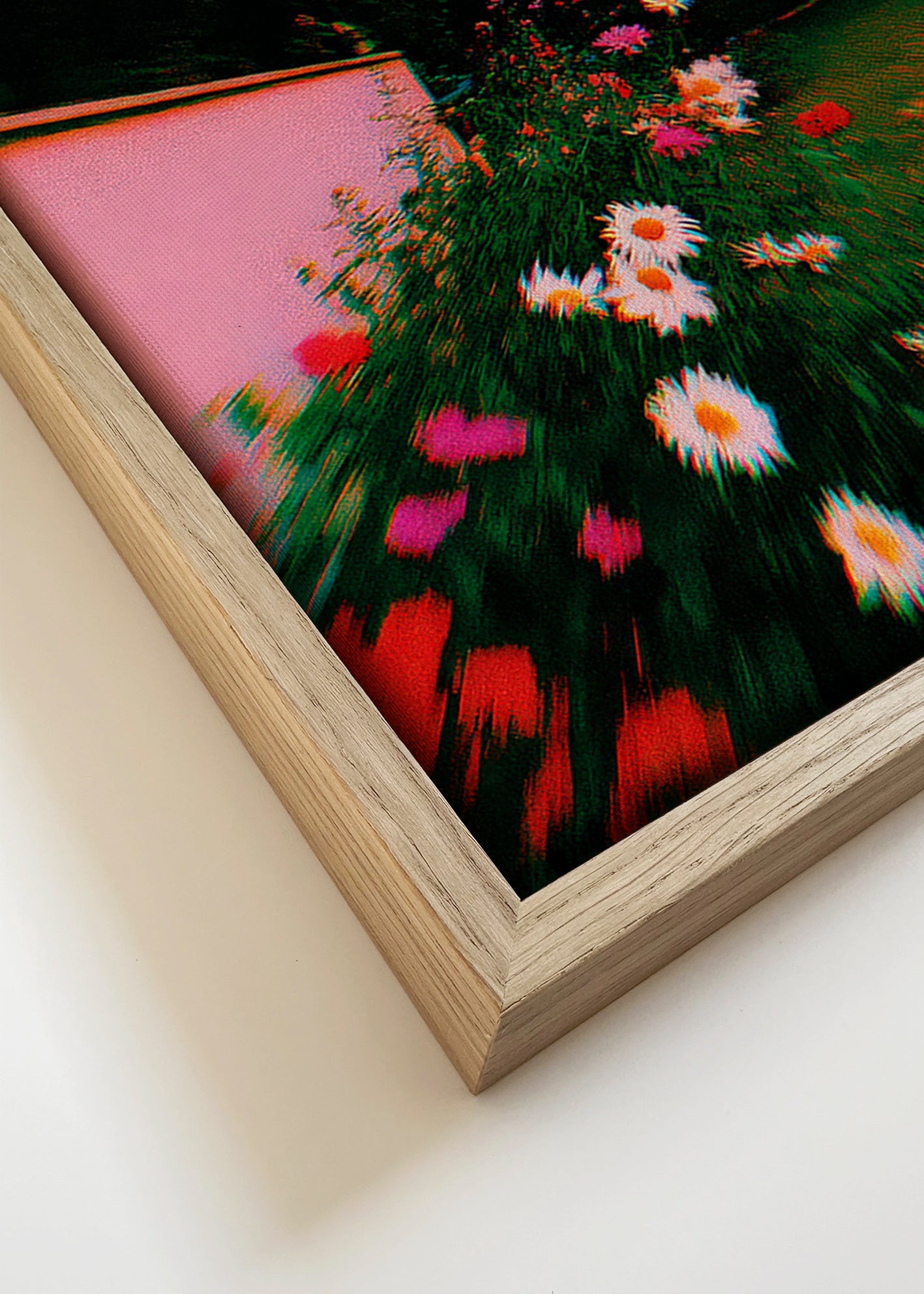 Botanical print: blurred garden with daisies