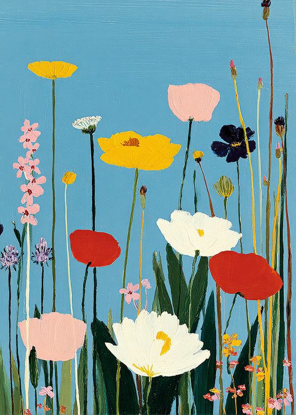 Botanical print of wildflowers on blue