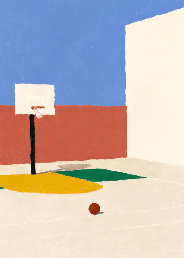 Cuadro deportivo: cancha minimalista con balón