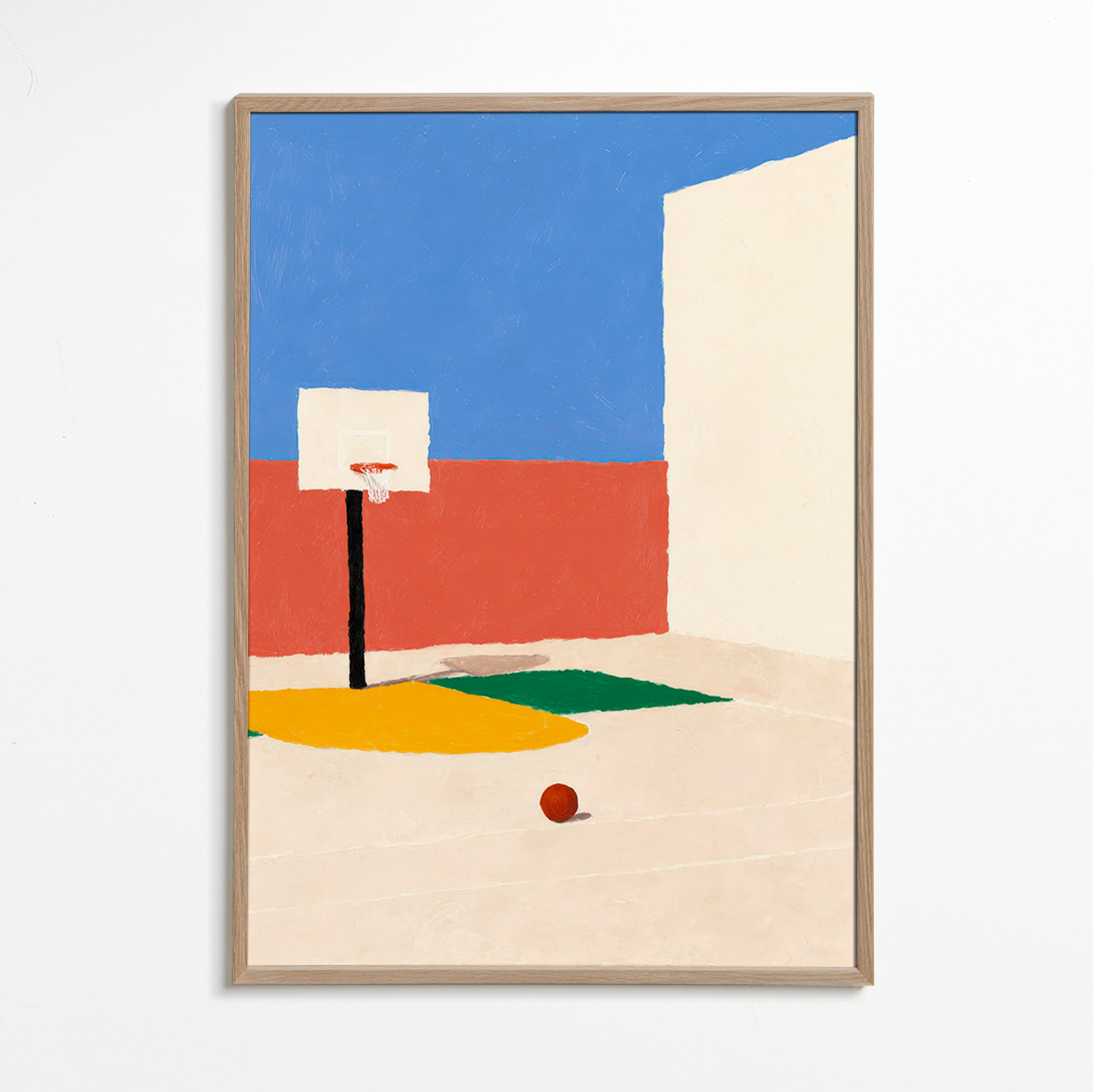 Cuadro deportivo: cancha minimalista con balón – Oak Frame