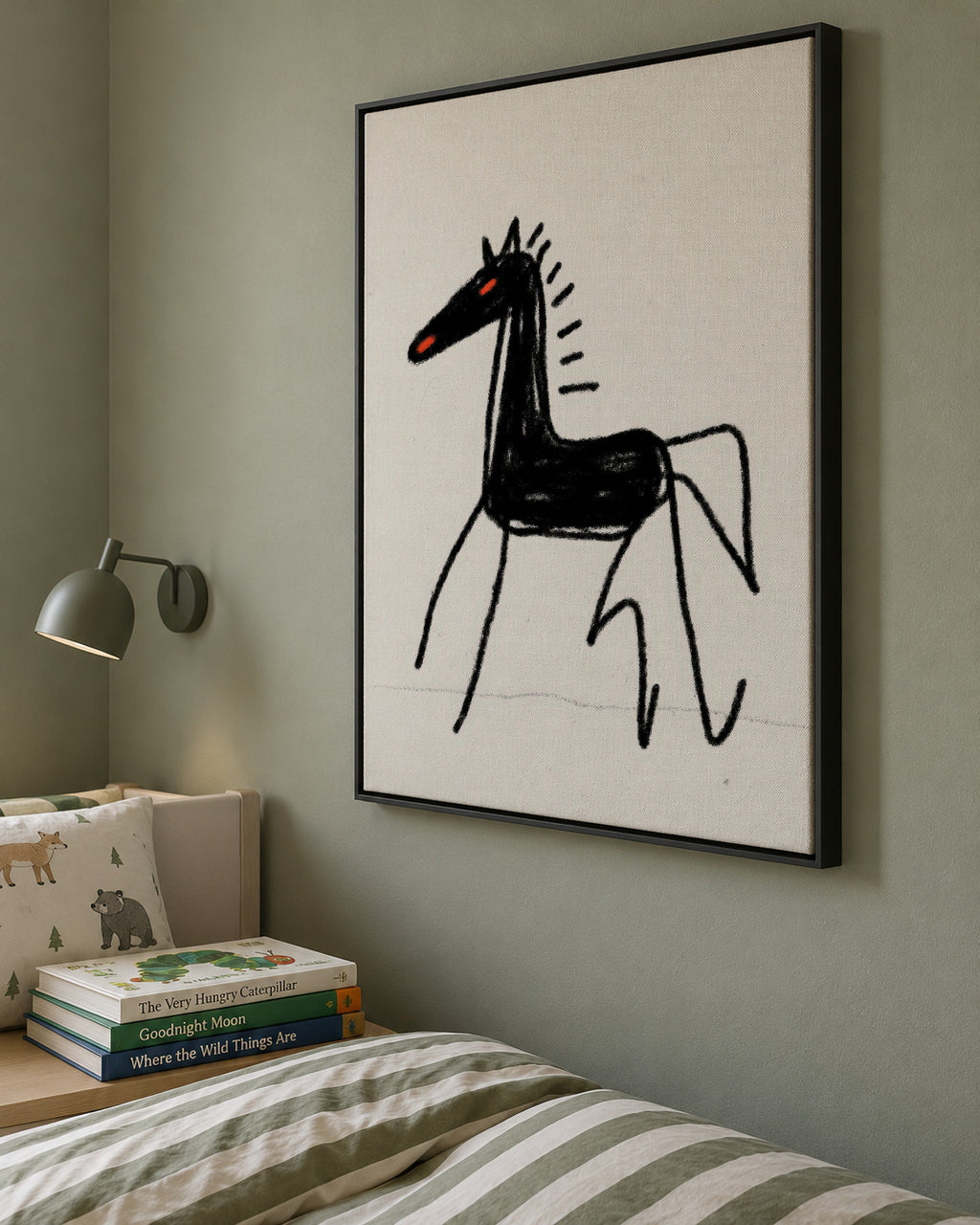 Dark Horse Sketch - Framed canvas in an interior
