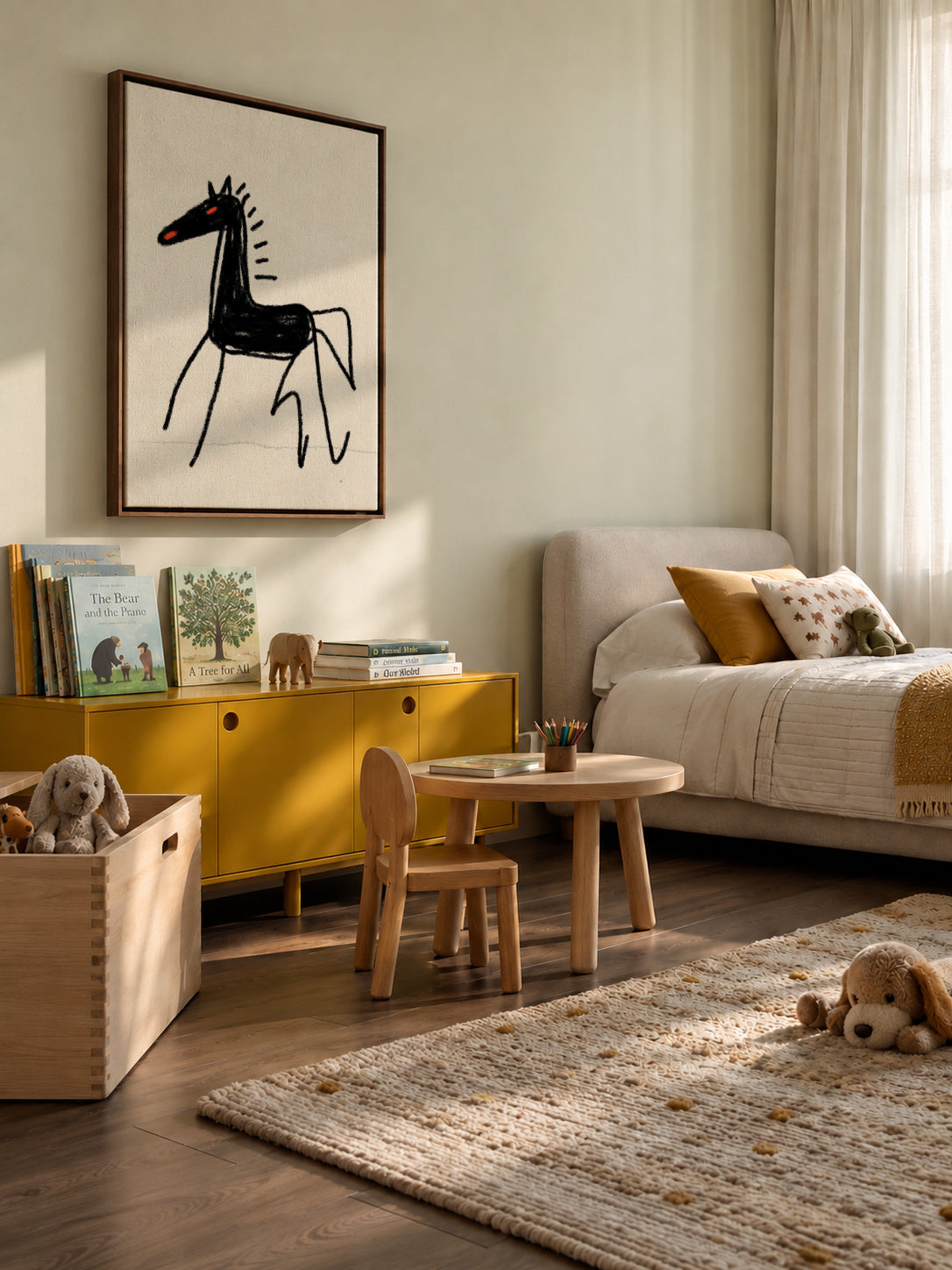 Dark Horse Sketch - Framed canvas in an interior