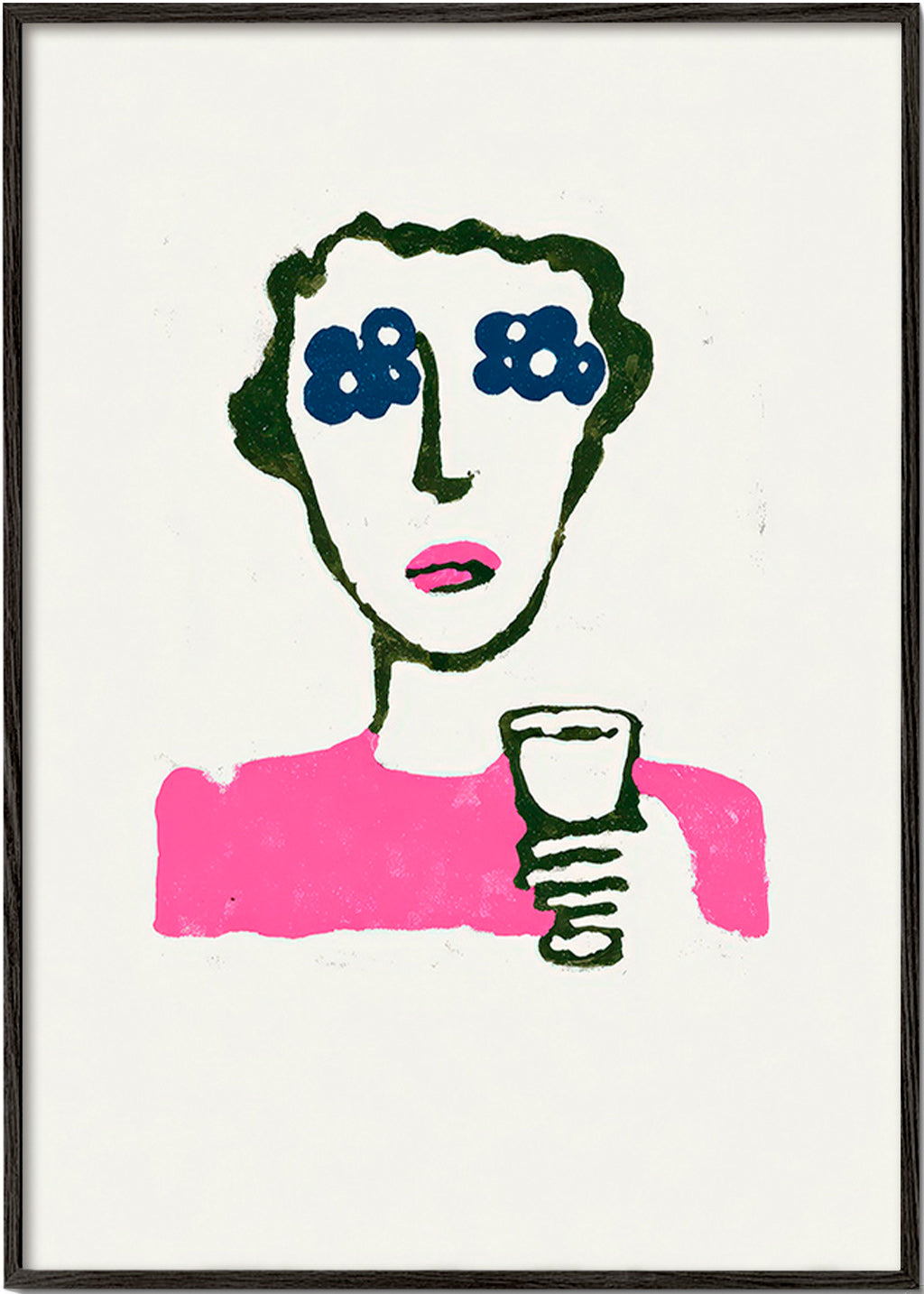 Ilustración floral con figura y vaso – Black Frame