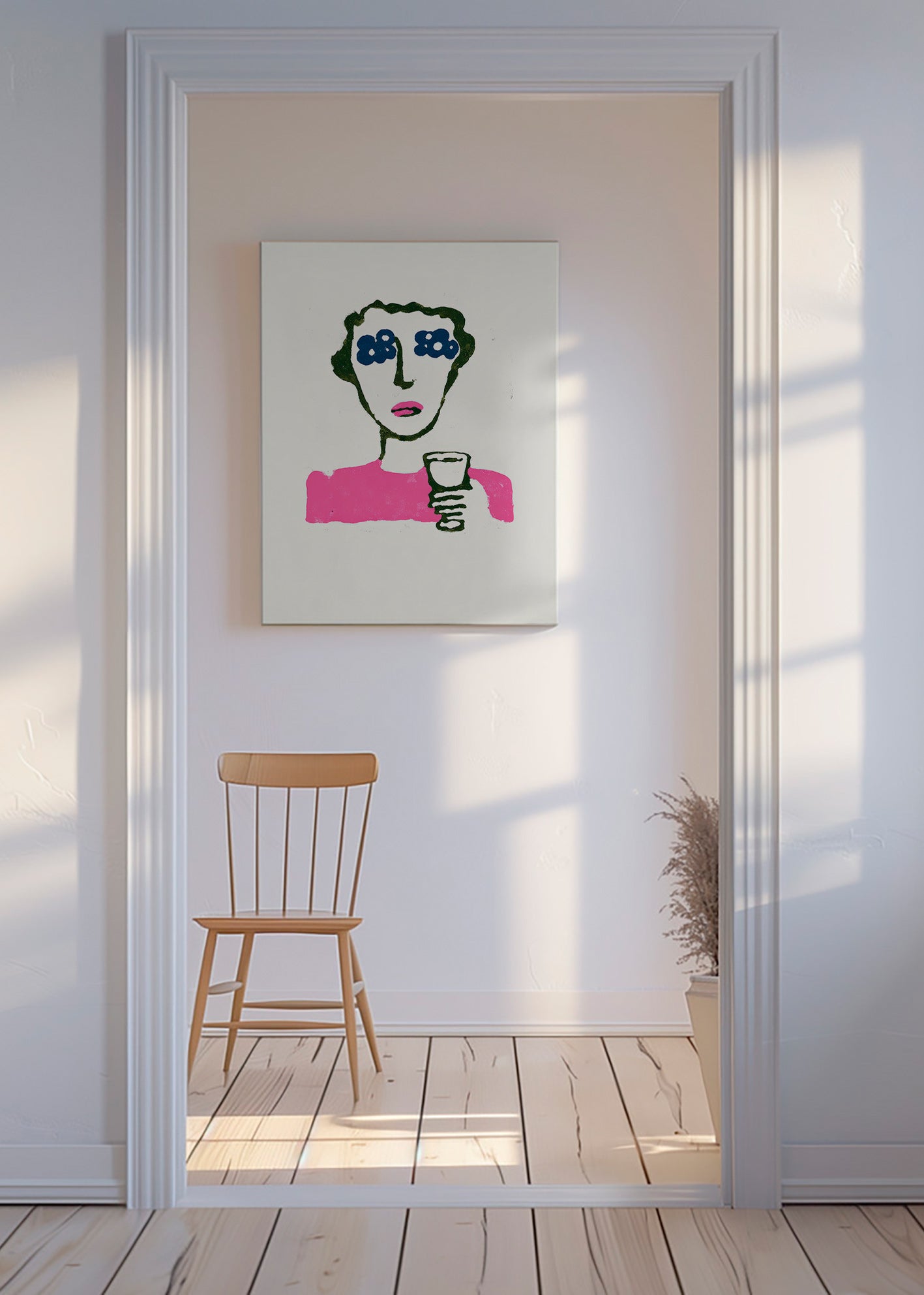 Ilustración floral con figura y vaso – Canvas