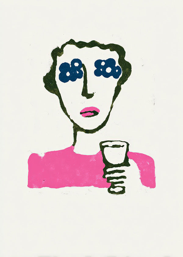 Ilustración floral con figura y vaso