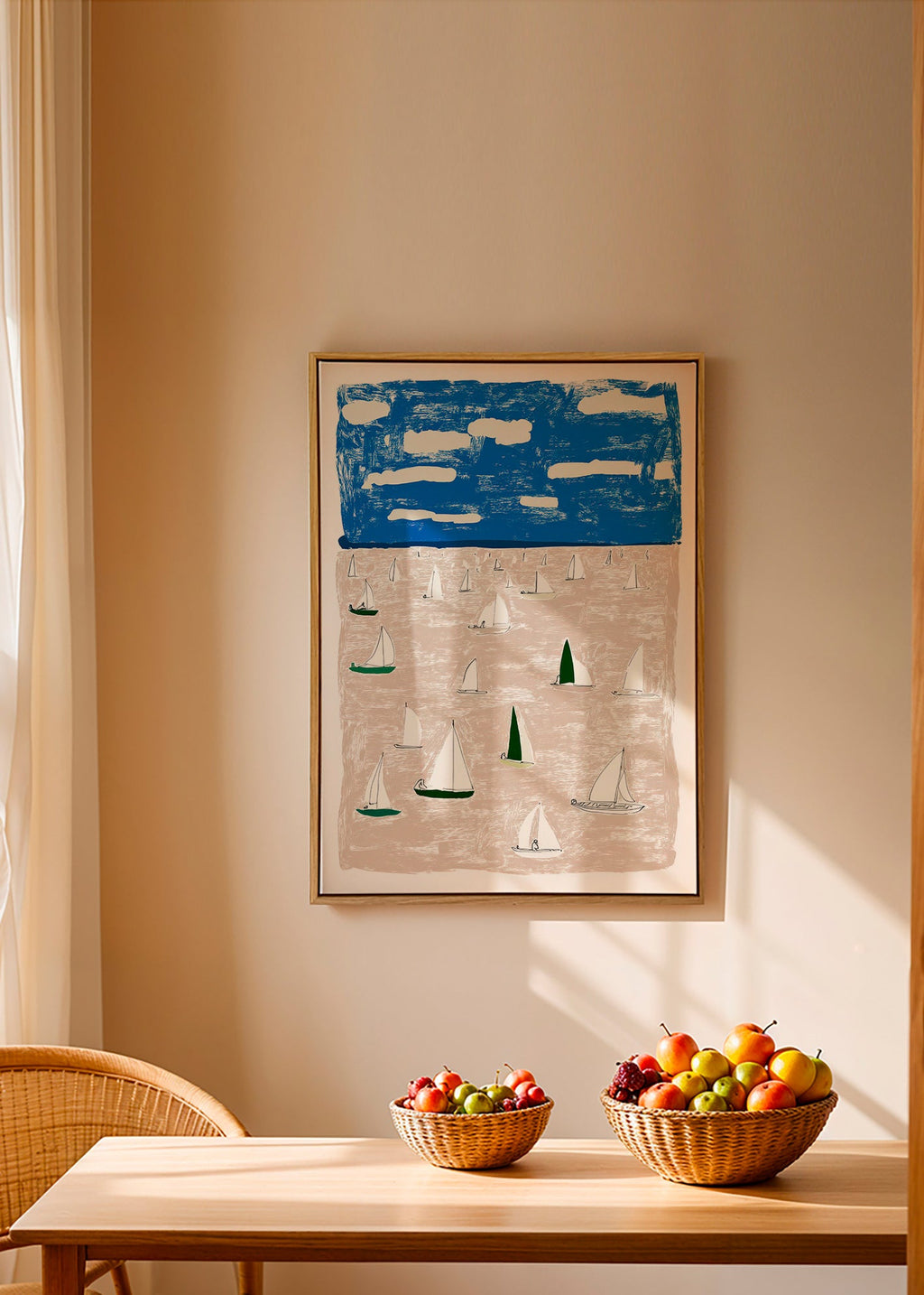Landscape art with sailboats
