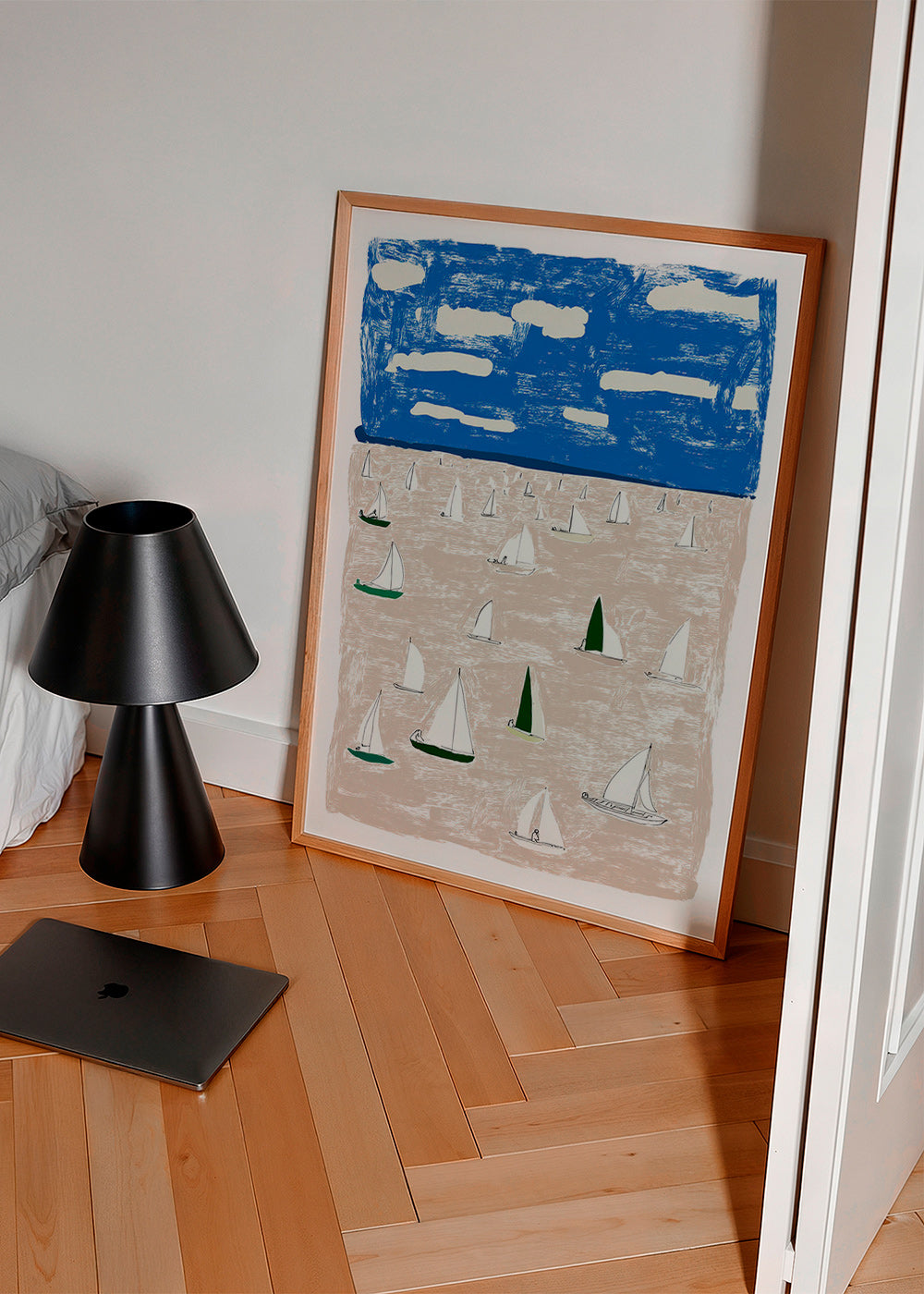 Landscape art with sailboats