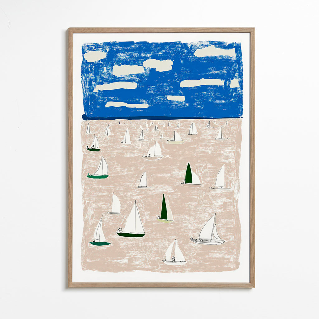 Landscape art with sailboats