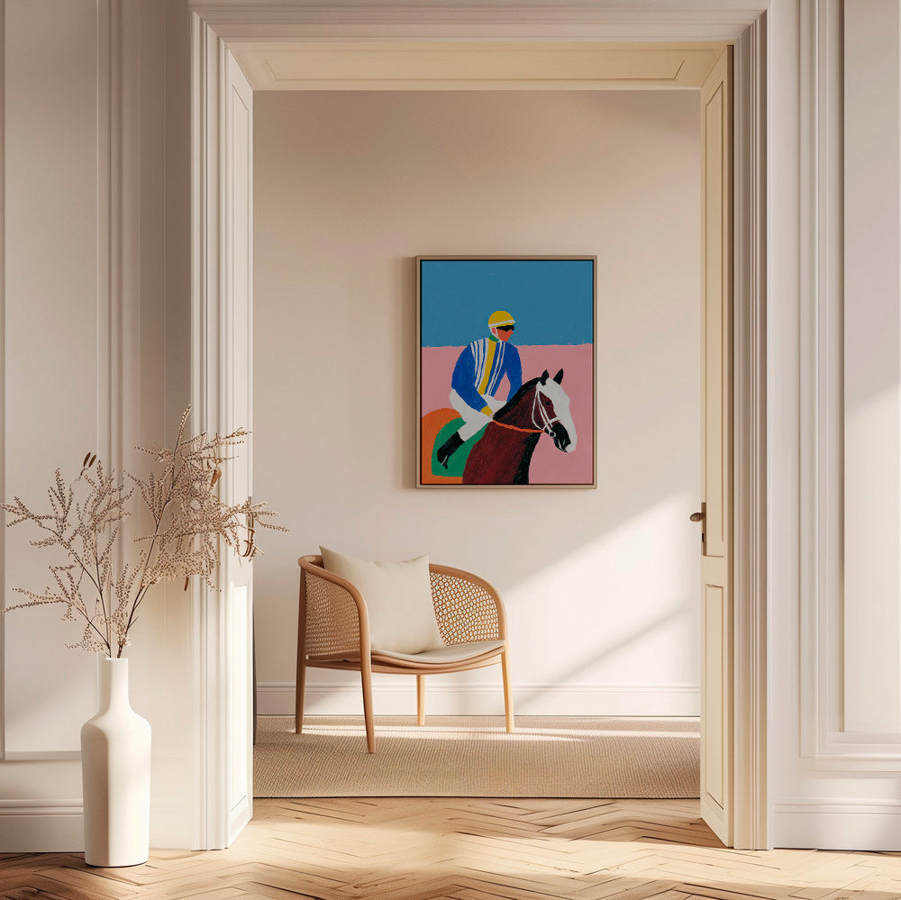 Cuadro deportivo con jockey y caballo en colores planos – Canvas1