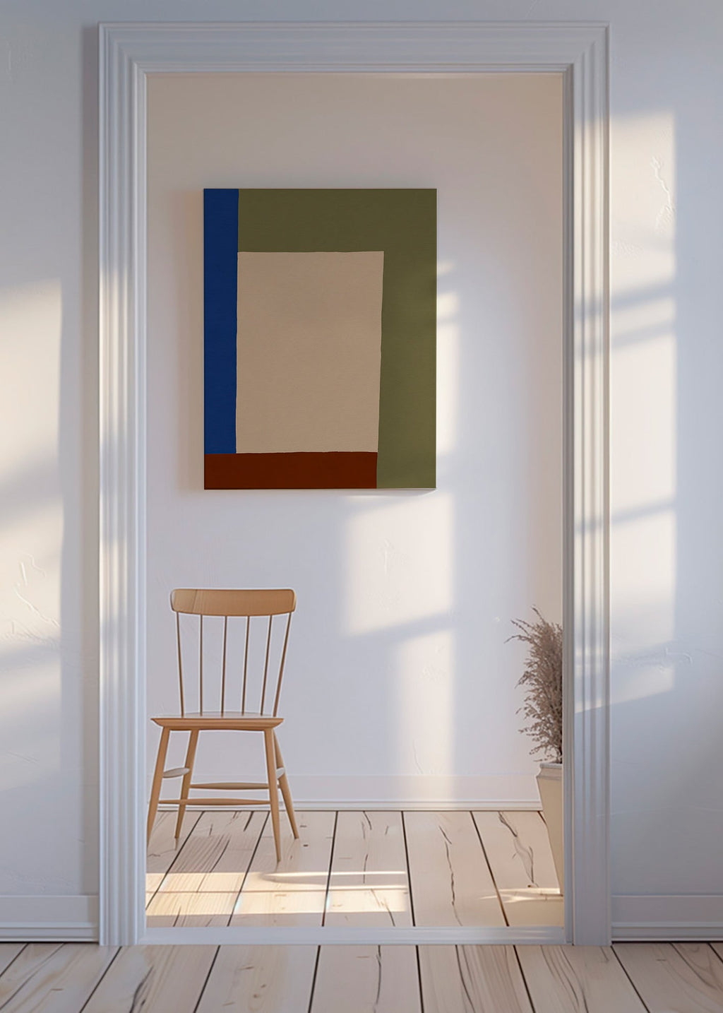 Cuadro geométrico con rectángulo central beige – Canvas