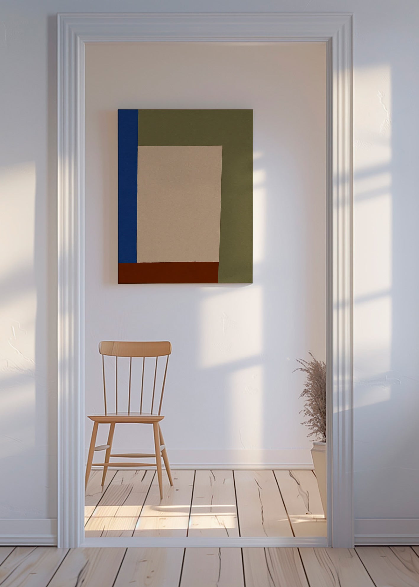 Cuadro geométrico con rectángulo central beige – Canvas